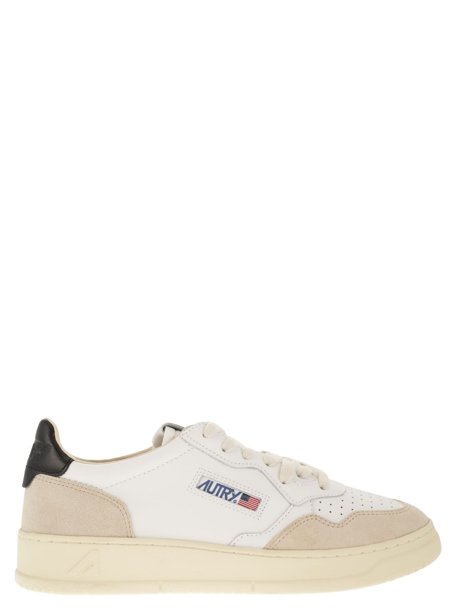 Autry Low-top Sneakers With Mixed Textures And Contrast Heel Tab In White