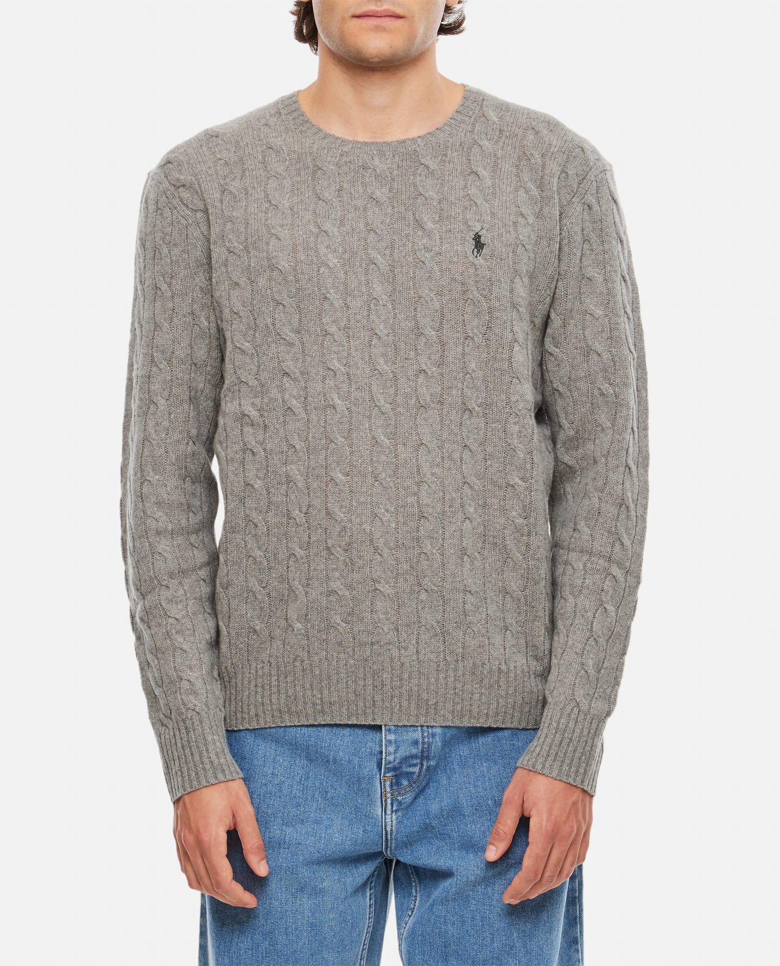 Shop Polo Ralph Lauren Cable Knit Wool Cashmere Jumper In Grey