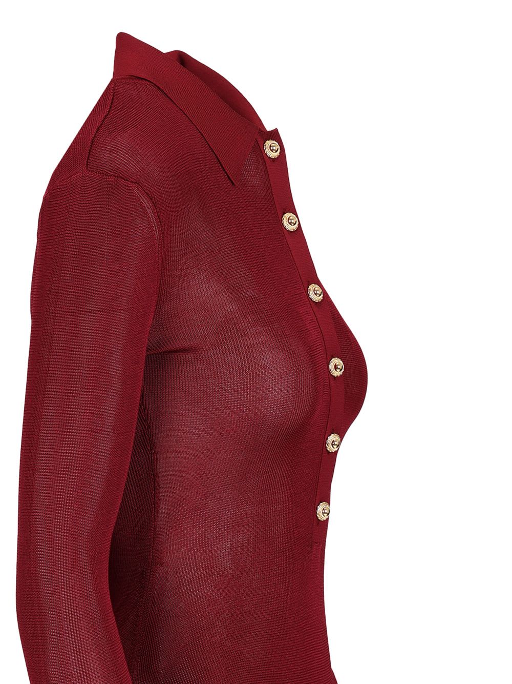 Self-portrait Bordeaux Viscose Bodysuit With Classic Collar In Red