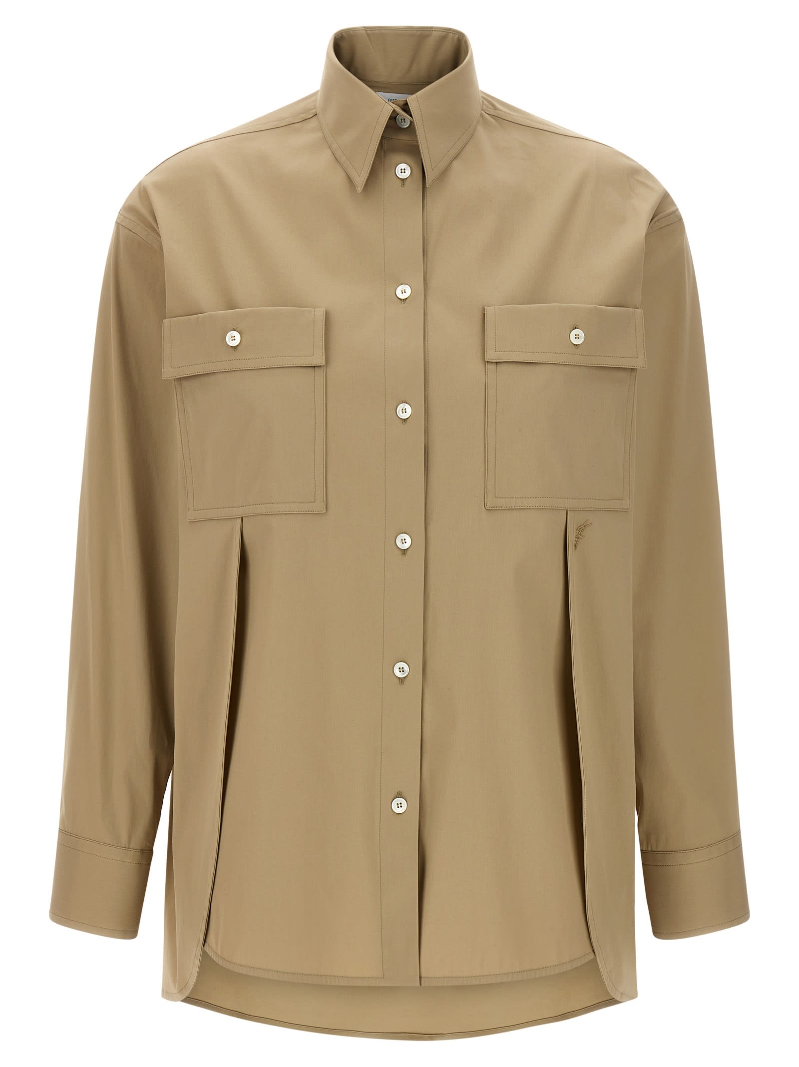 Ferragamo Long Sleeves Panel Shirt In Brown