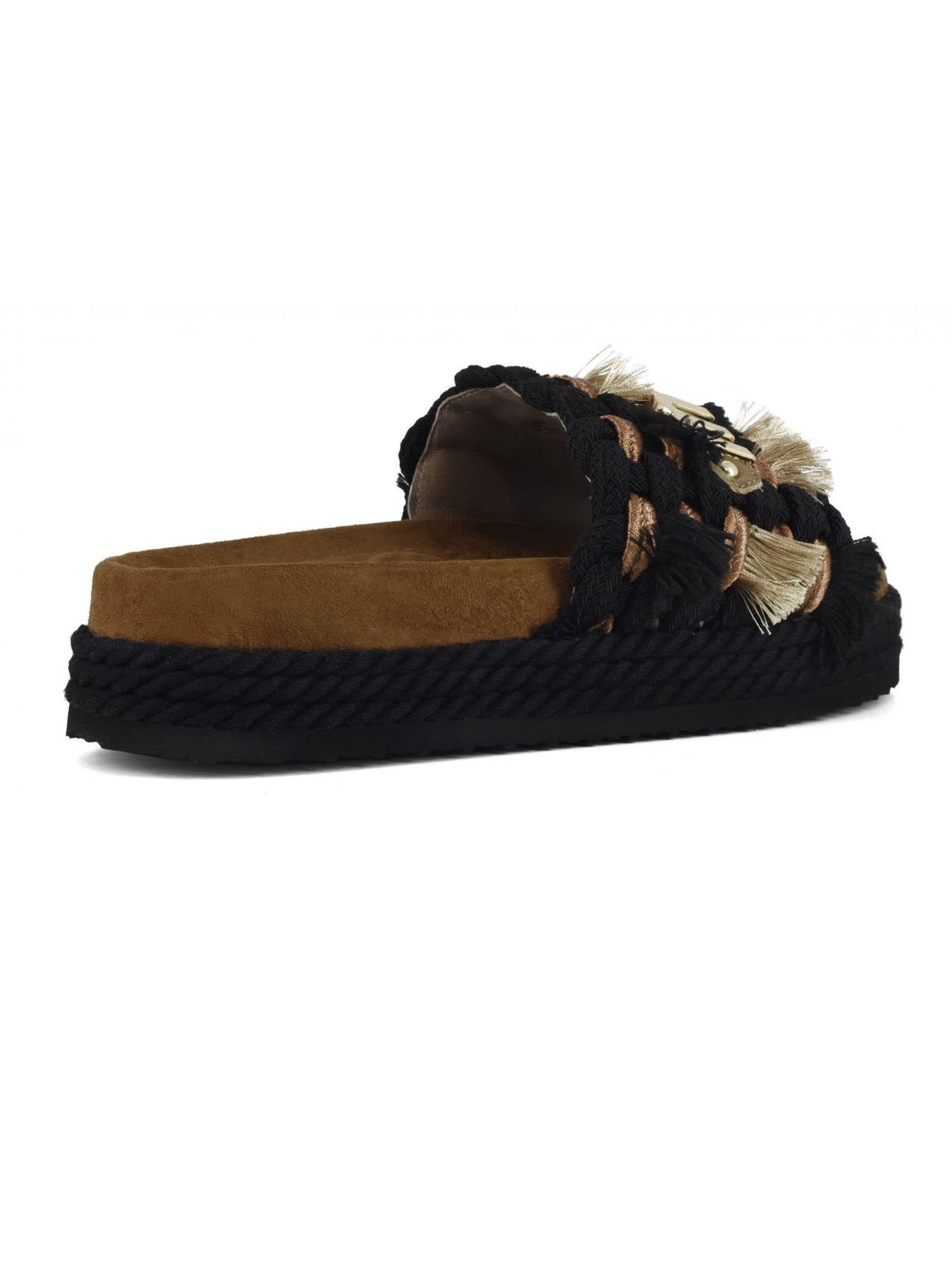 Shop Mou Monoband Rope Sandal Fringes In Black