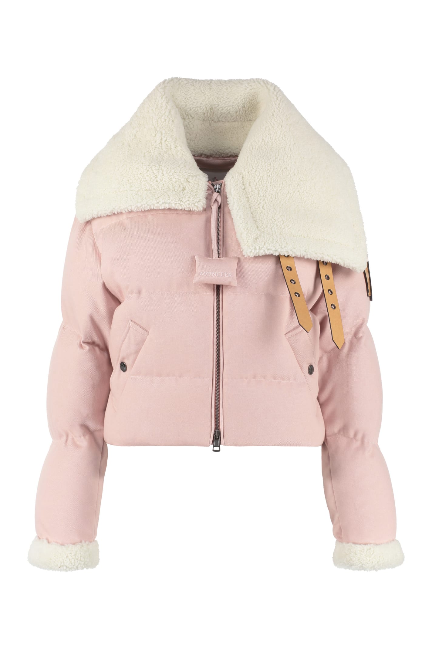 Moncler Genius + Jw Anderson Penygarder Shearling-trimmed Quilted Denim Down Jacket In Pale Pink