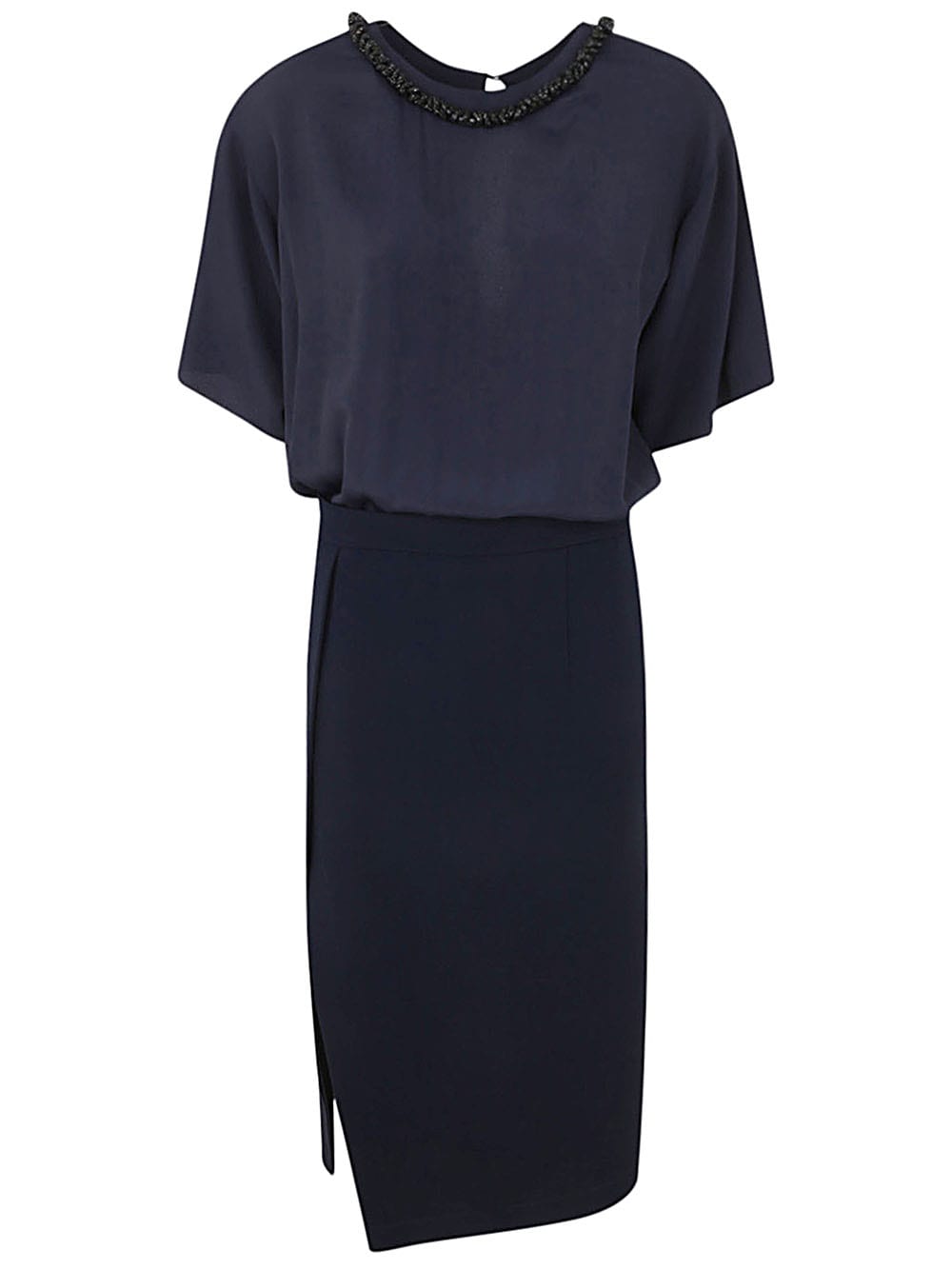Shop N°21 Midi Dress With Pencil Skirt And Shirt Neck In Dark Blue