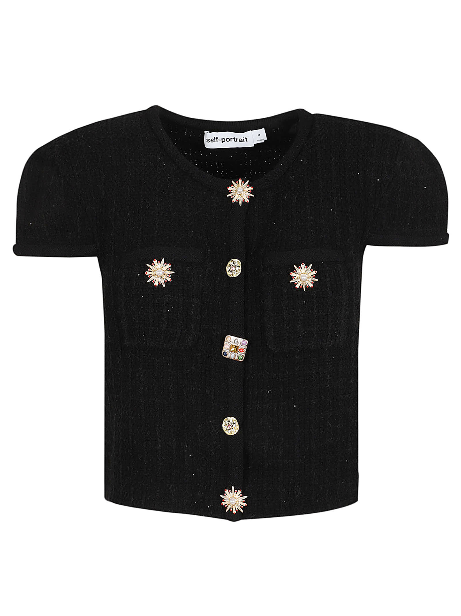 self-portrait Black Jewel Button Knit Top