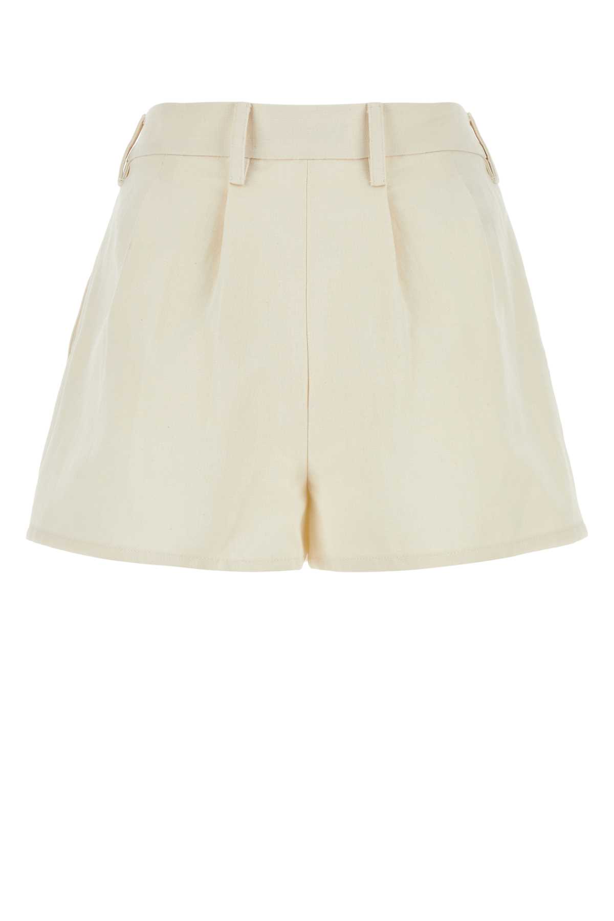 Shop Prada Ivory Cotton Blend Shorts In Naturale