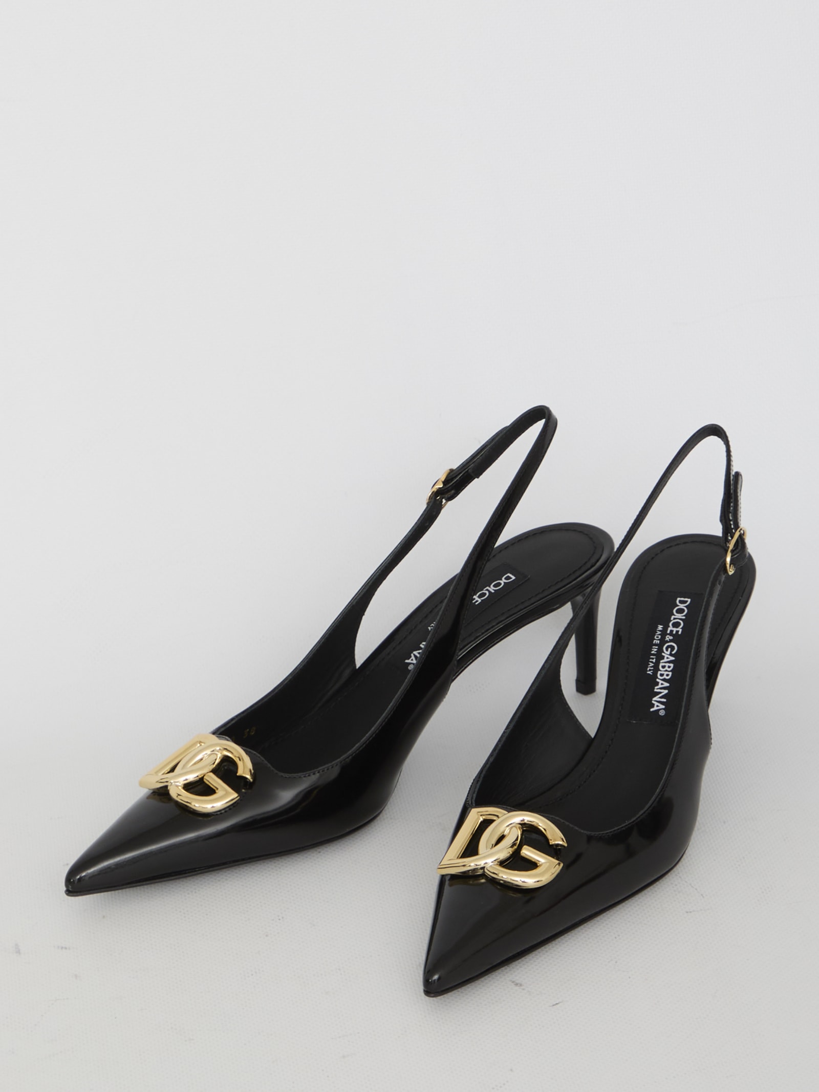 Shop Dolce & Gabbana Slingback In Shiny Leather In Nero