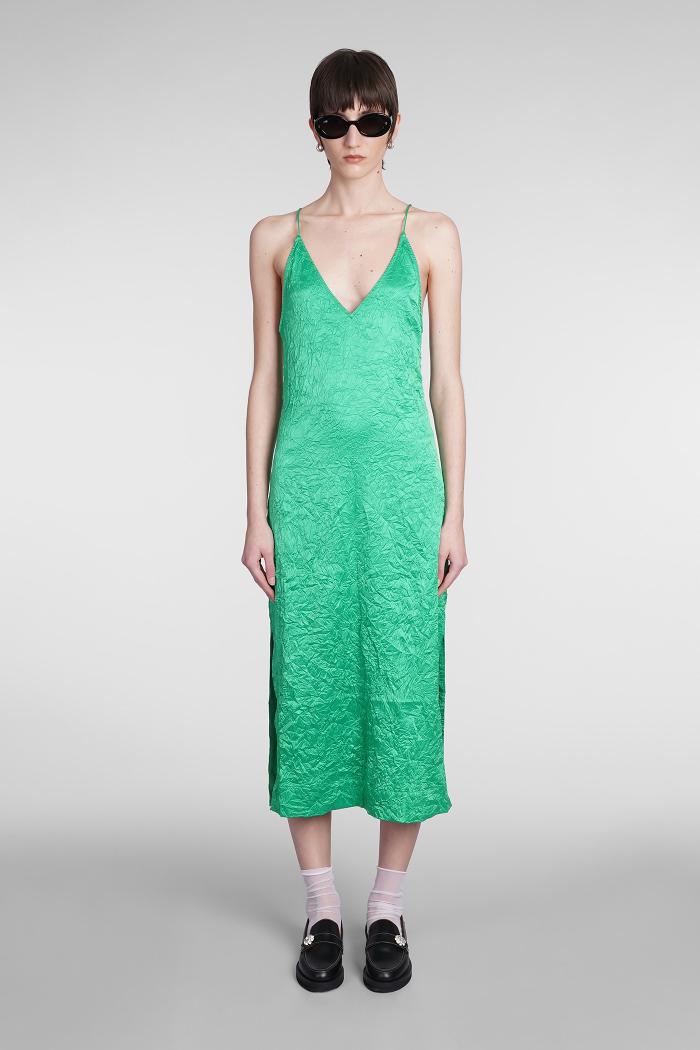ganni dress in green polyester