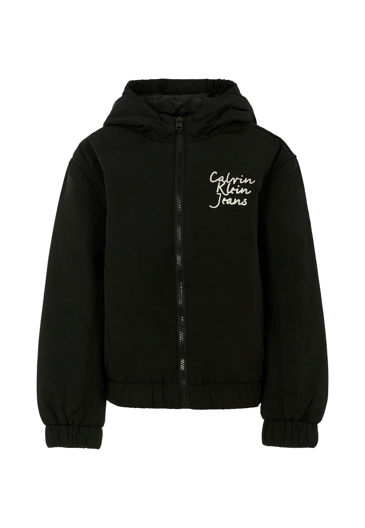 Calvin Klein Black Windbreaker Jacket For Kids With Logo In Black