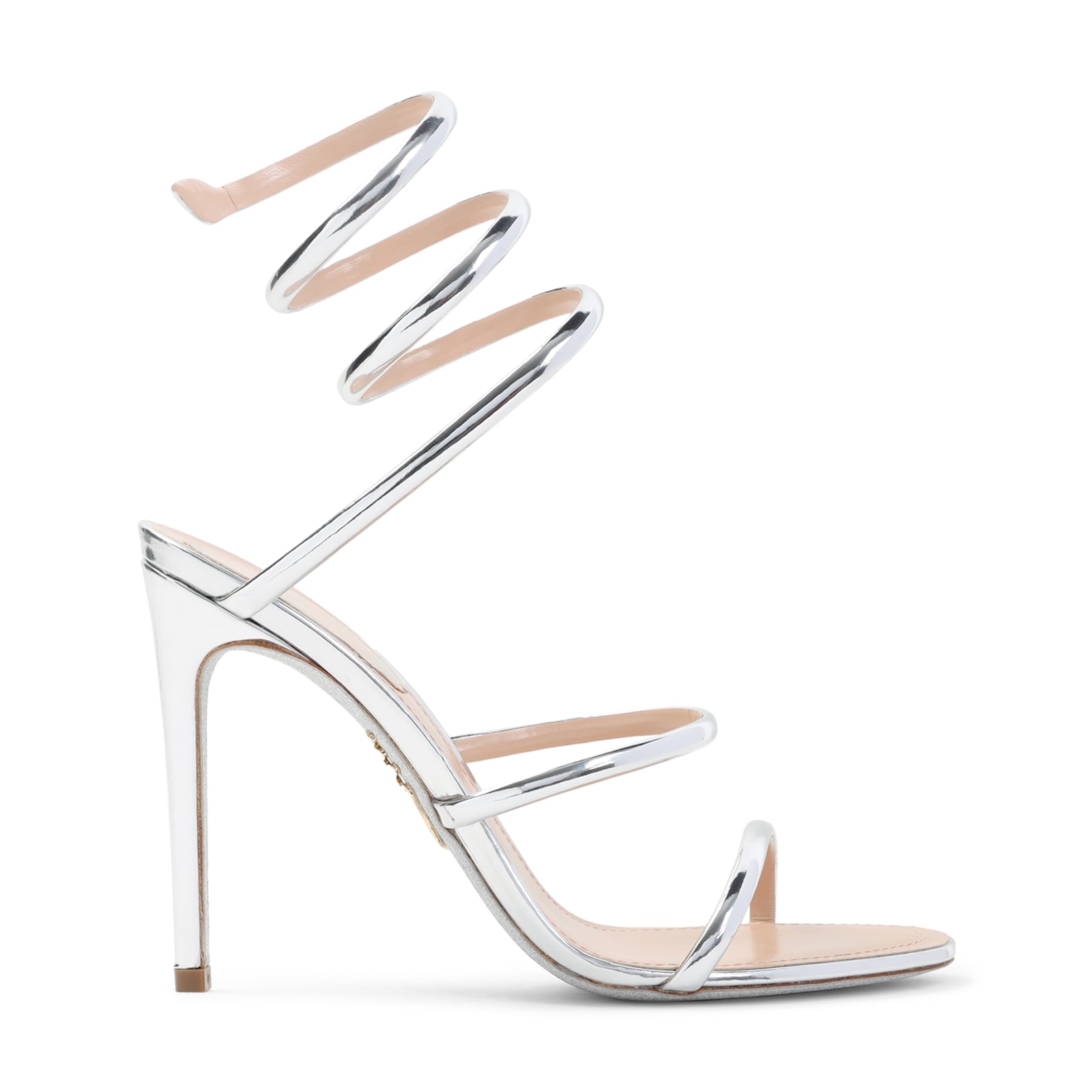 René Caovilla Silver Open Toe Heels In Silver