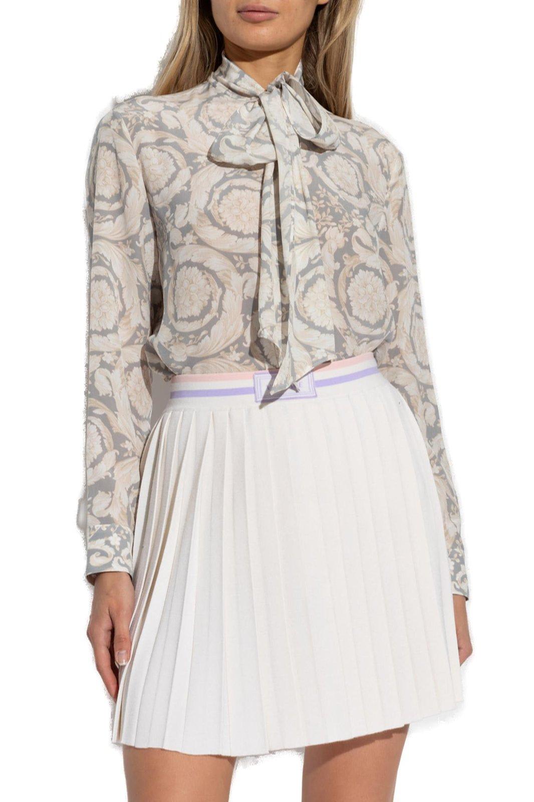 Shop Versace Barocco-printed Long-sleeved Crepe Shirt In Grey