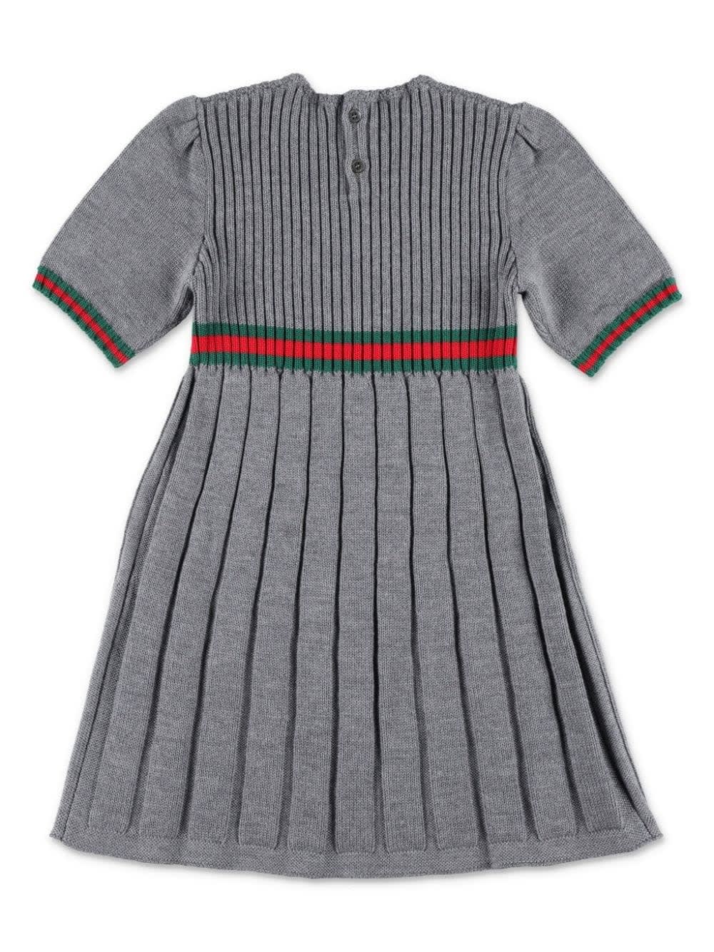 GUCCI GREY WOOL DRESS WITH WEB RIBBON 