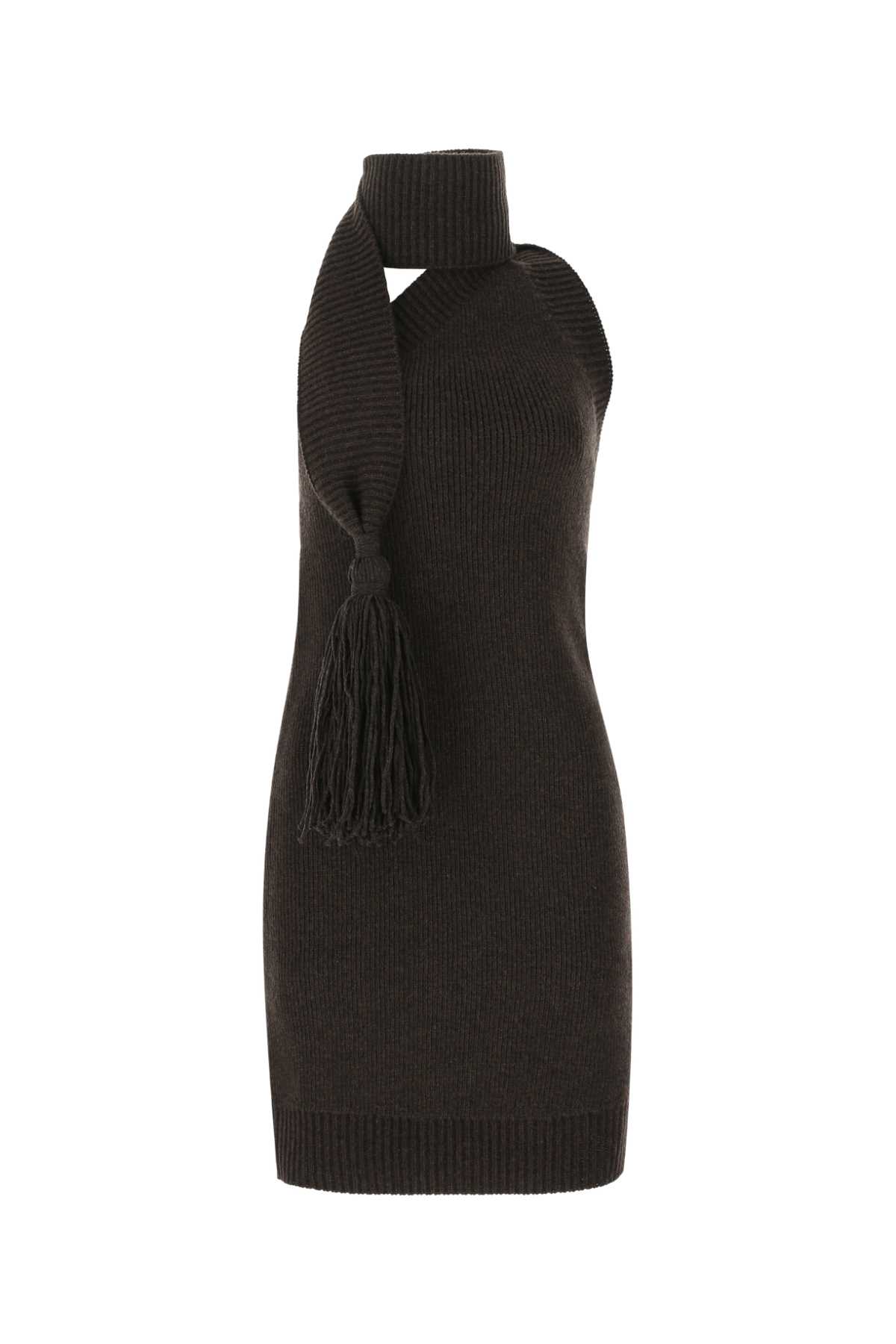 BOTTEGA VENETA DARK BROWN WOOL MINI DRESS