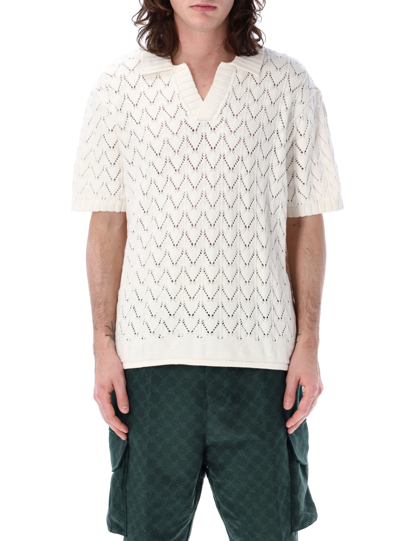 Shop Daily Paper Yinka Relaxed Knit Sweater Polo In White