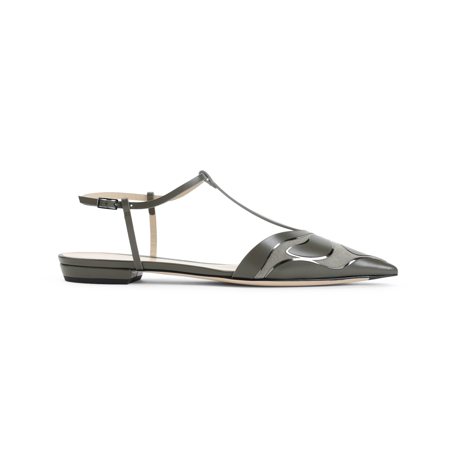Giorgio Armani Pointed Leather Ballet Flats In Militare
