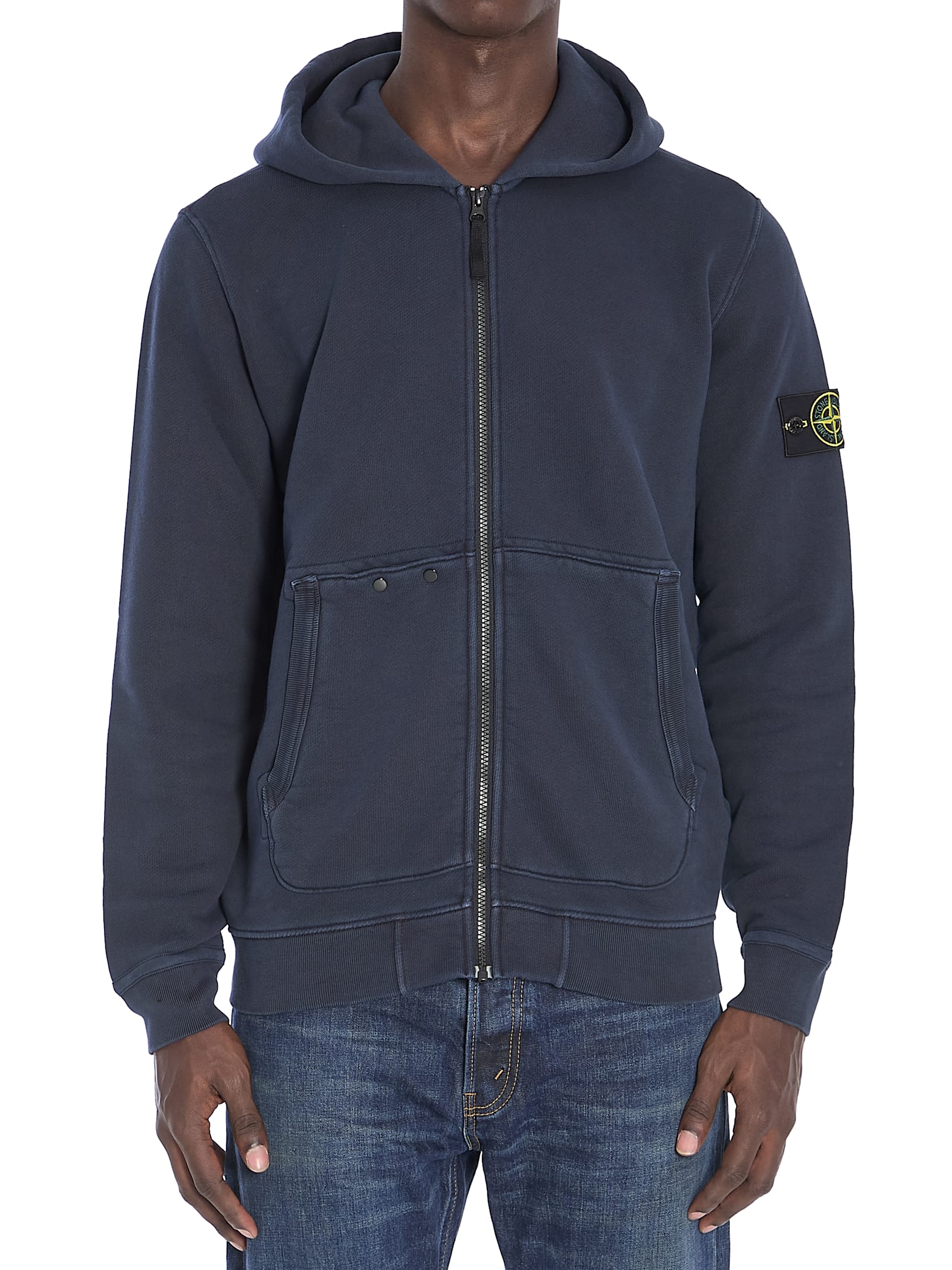 Shop Stone Island Zip-up Hoodie In Blue