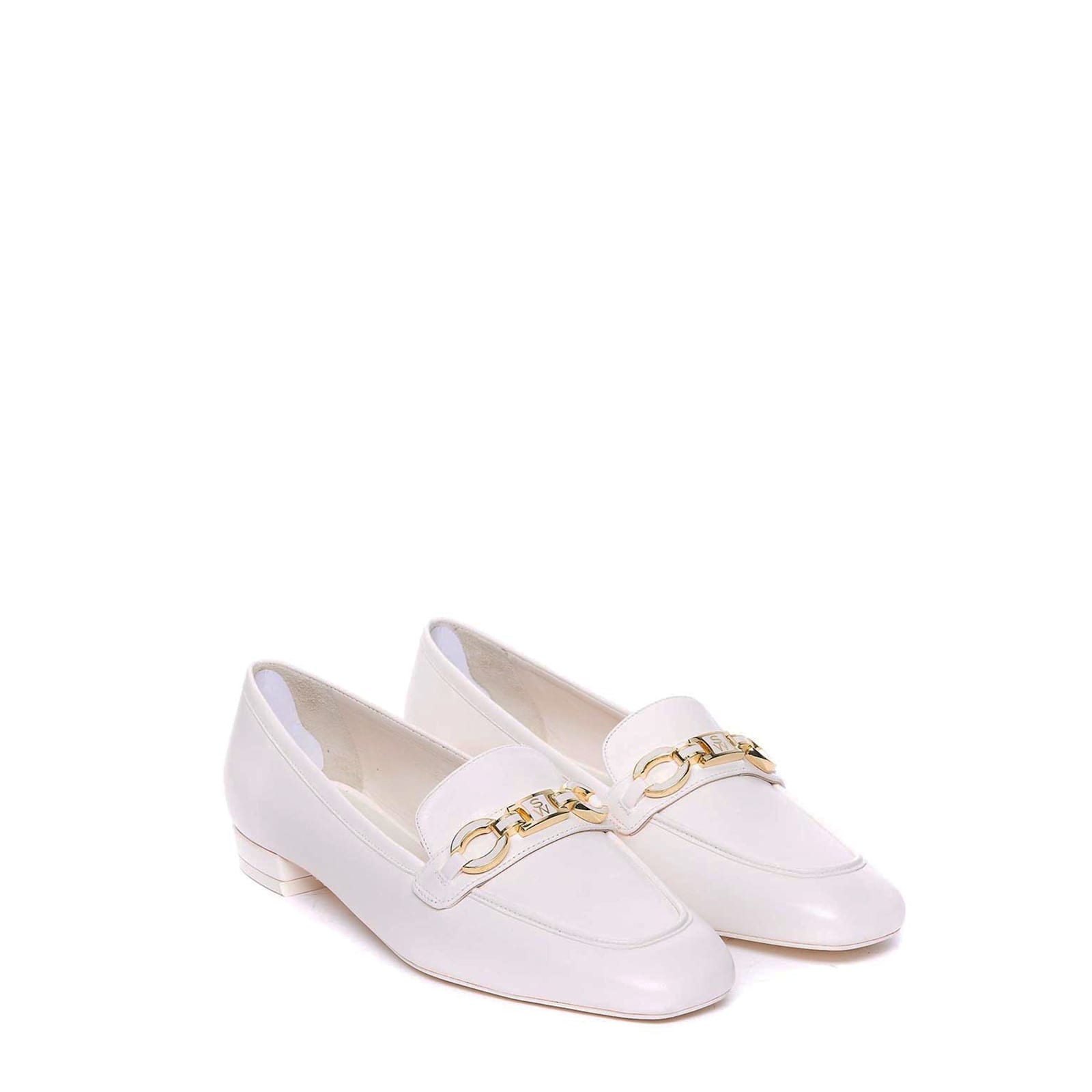 Stuart Weitzman Signature Square Leather Loafers In White