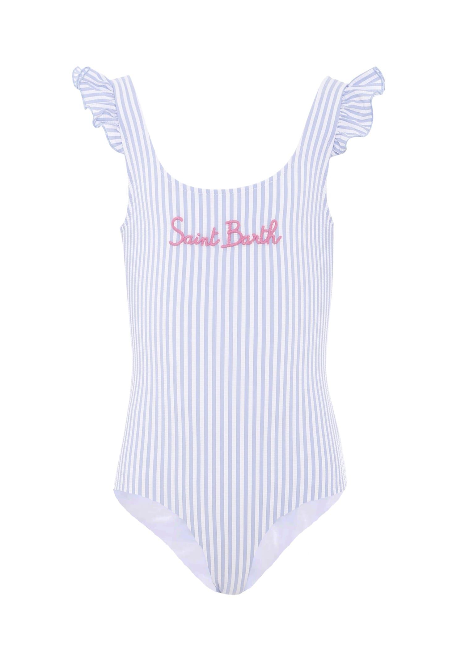 Mc2 Saint Barth Tilda Striped Ruffled Swimsuit In Blue