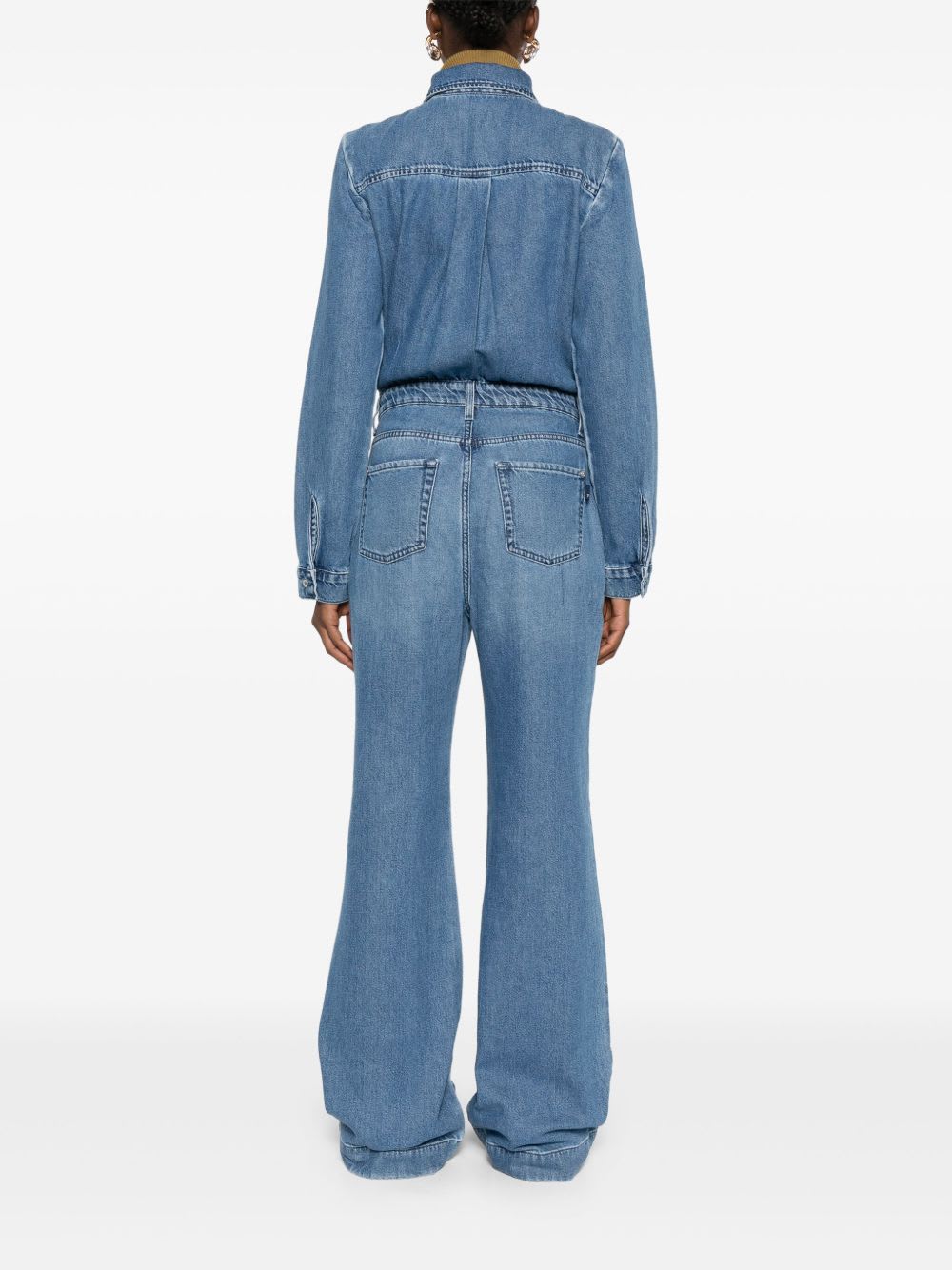 7 For All Mankind Long-sleeved Denim Jumpsuit In Blue