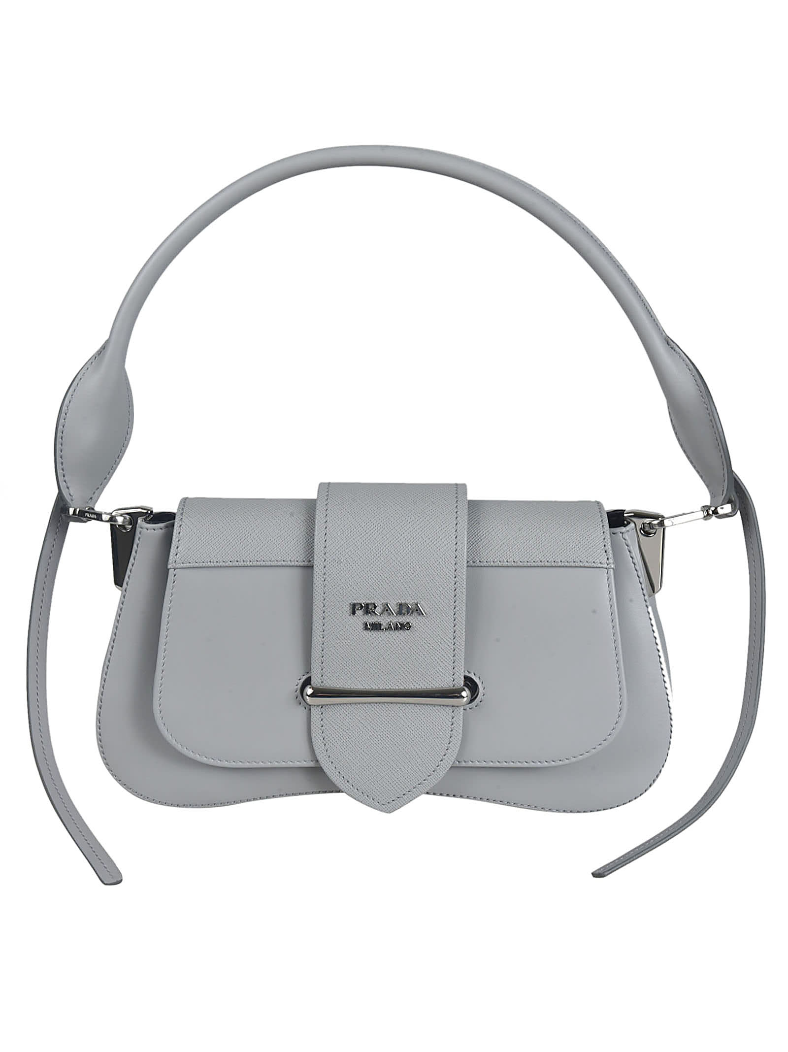 Prada Flap Logo Shoulder Bag In Grey