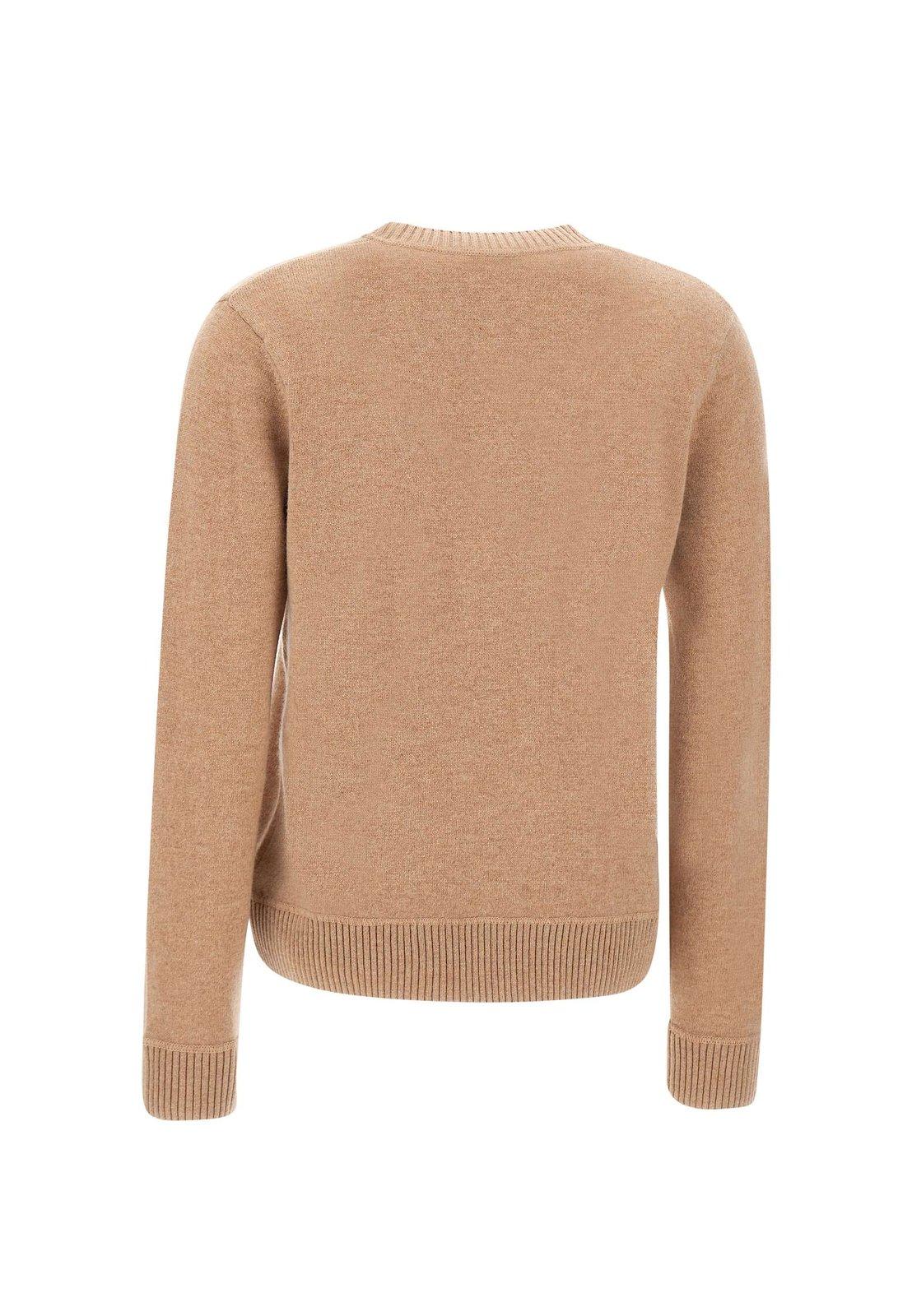 Shop Elisabetta Franchi Logo Embroidered Crewneck Jumper In Cammello-avorio