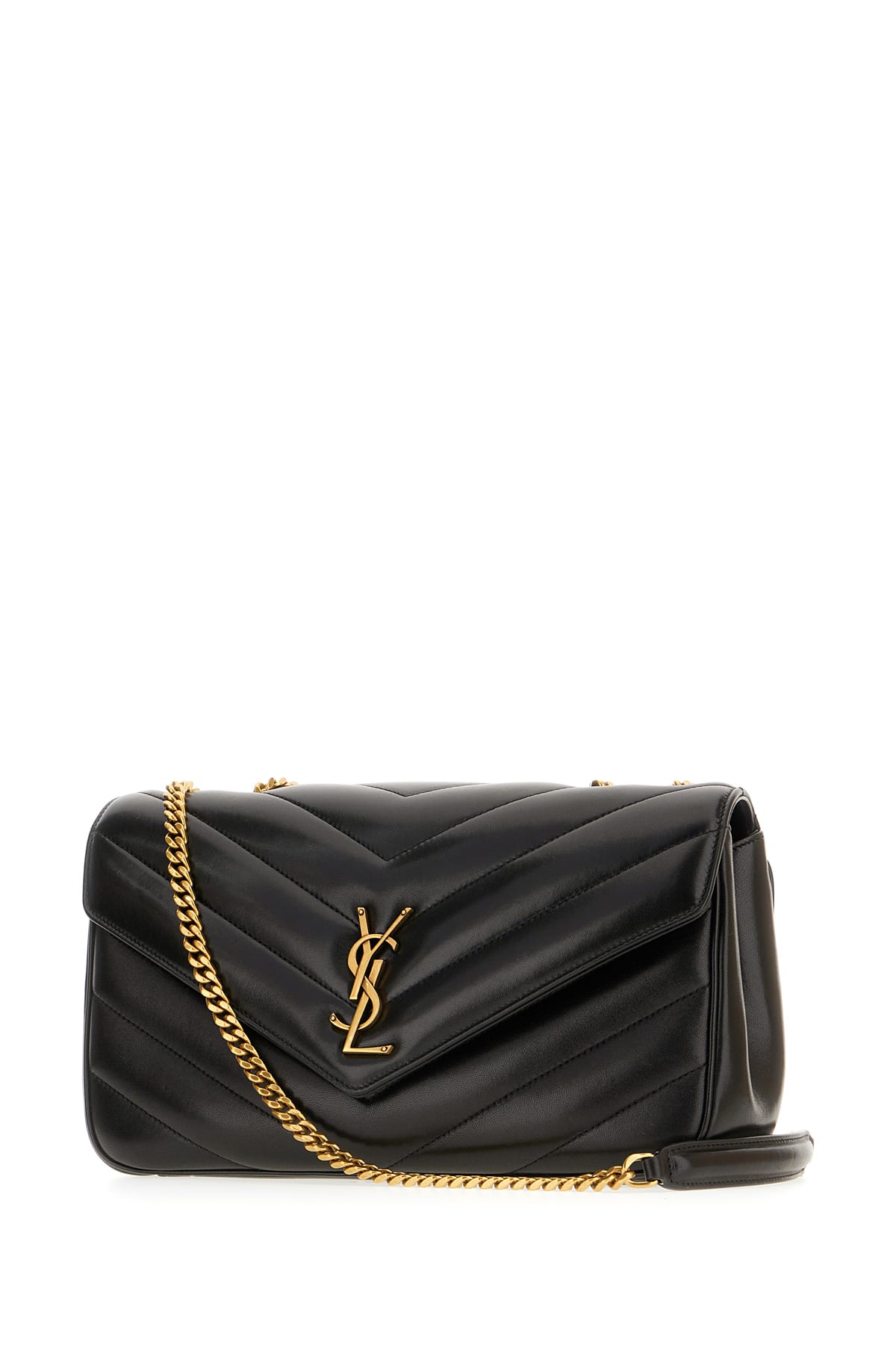 Saint Laurent Black Leather Medium Loulou Shoulder Bag In Black