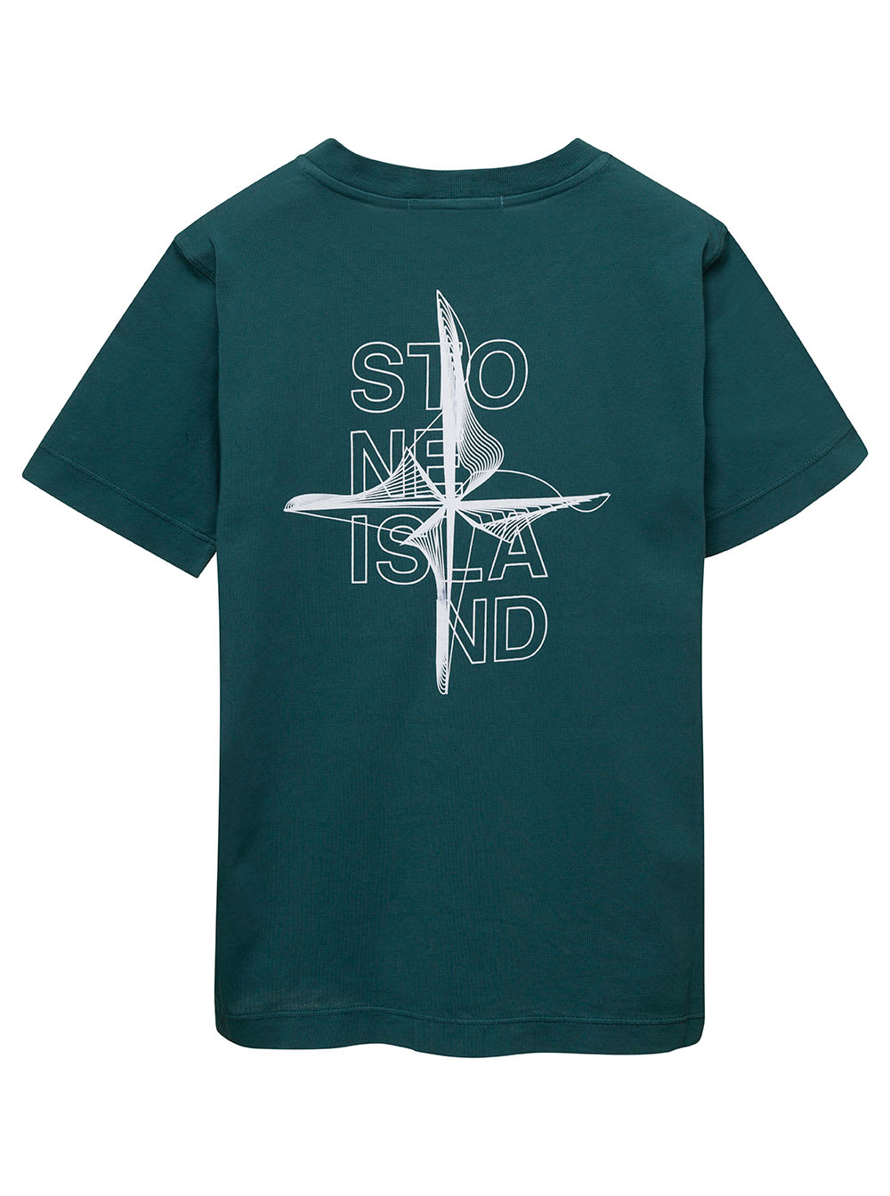 Shop Stone Island Junior Green Short-sleeved T-shirt With Maxi Logo Print In Cotton Boy