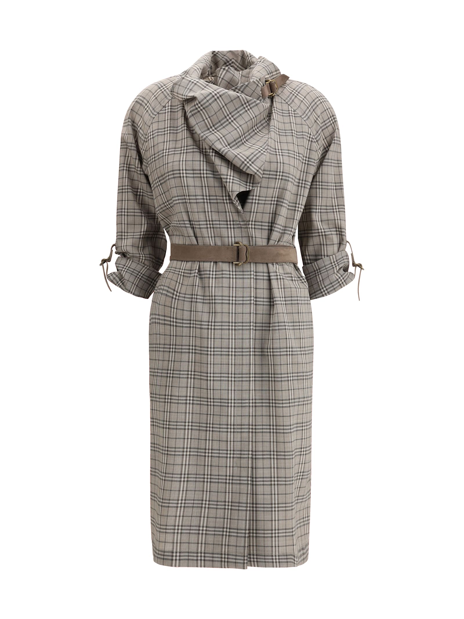 Burberry Wool Check Dress With A Shawl Collar