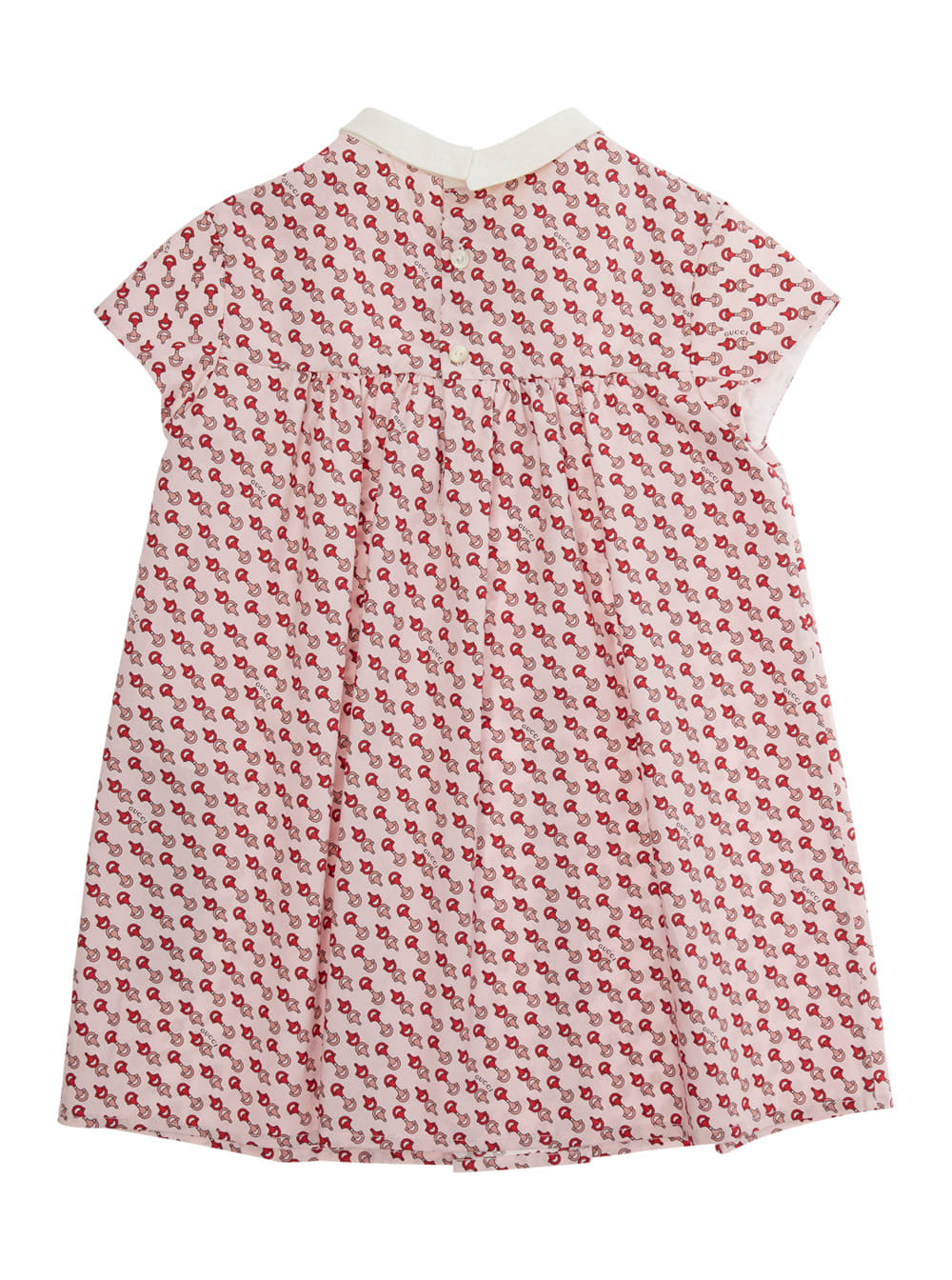 Gucci Multicolor Dress With Peter Pan Collar And All-over Micro Horsebit Print In Cotton Baby In Red