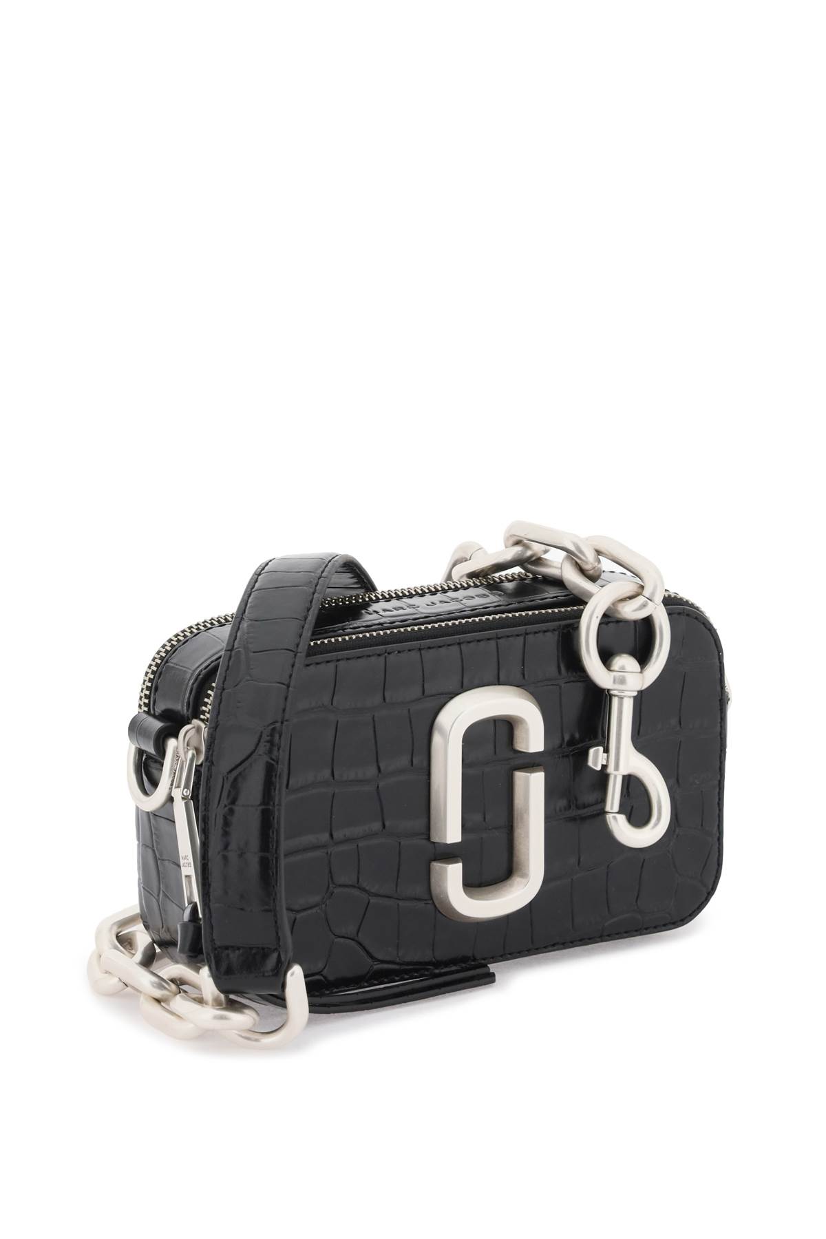 Shop Marc Jacobs The Croc-embossed Shoulder Snapshot Bag In Black (black)