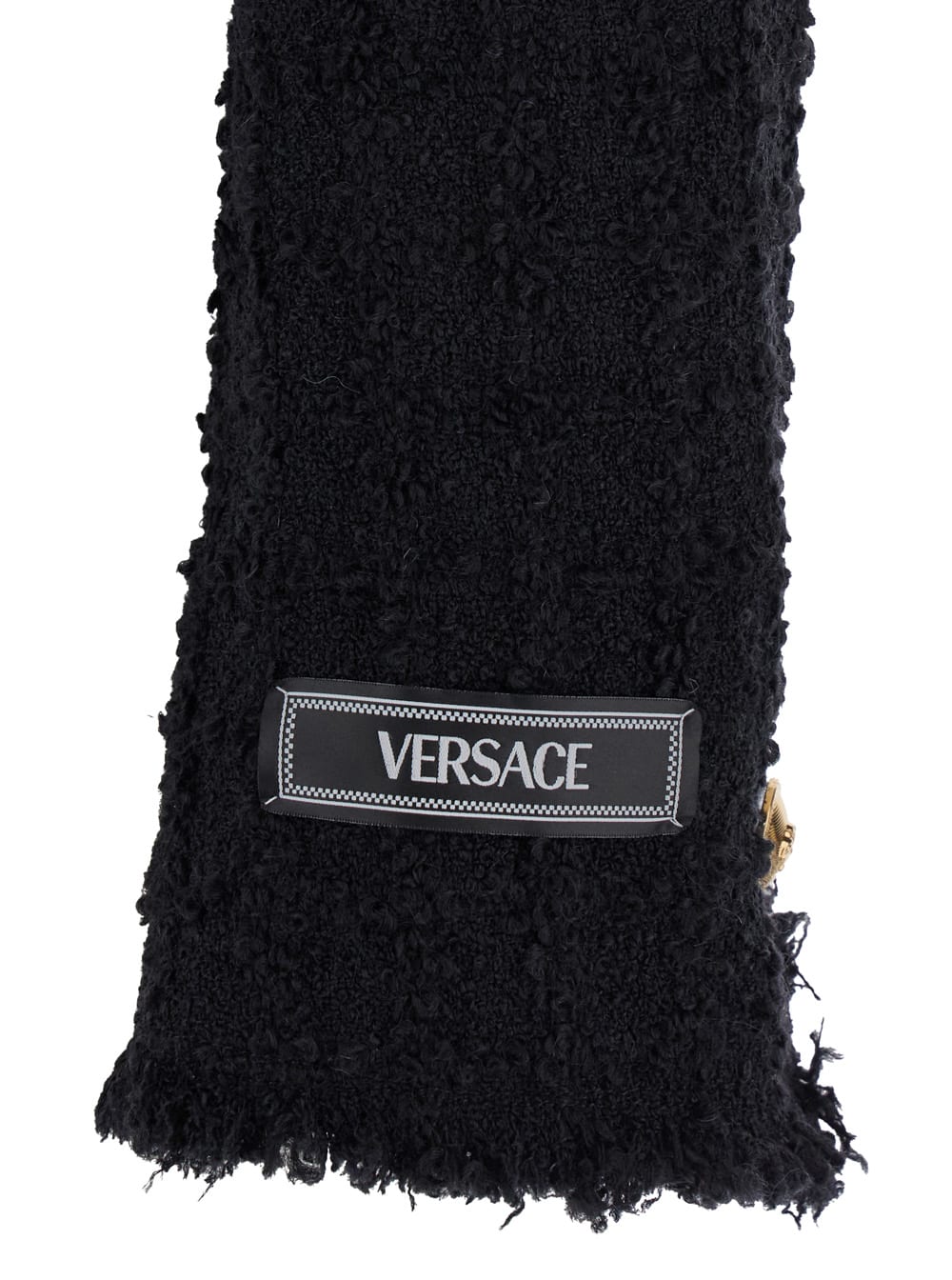 Shop Versace Black Crop Jacket With Jewel Buttons In Tweed Woman