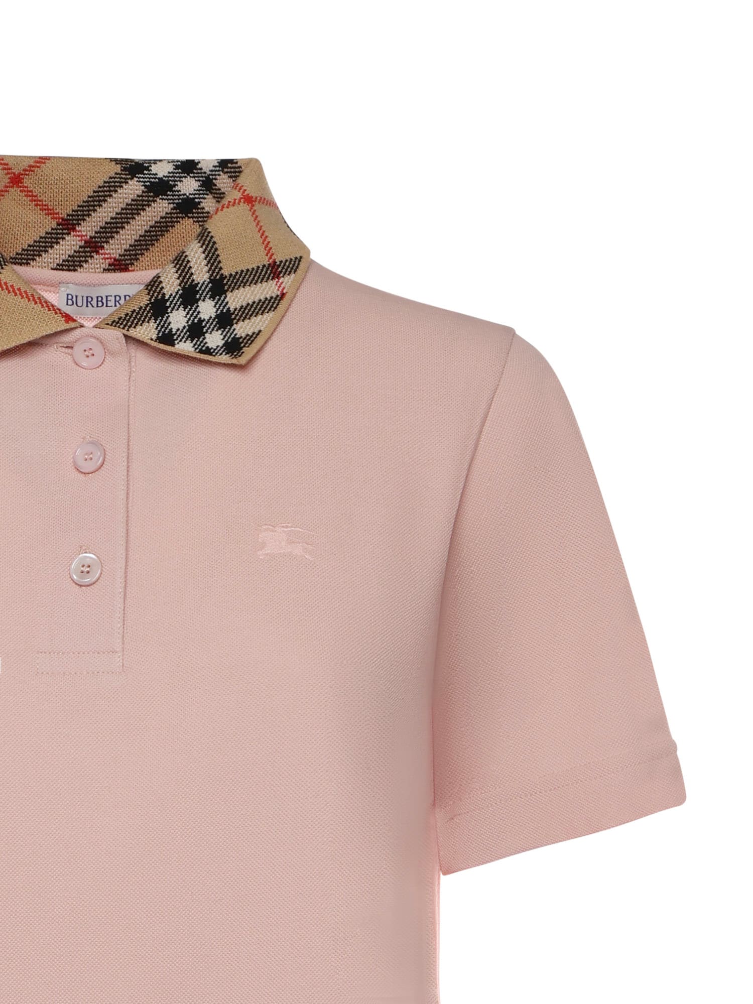 Burberry Piquet Polo Dress Checked Collar Short Sleeves In Pink