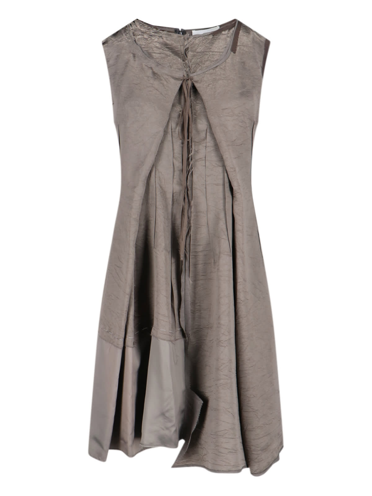 Maison Margiela Sleeveless Asymmetric Hem Textured Dress In Brown