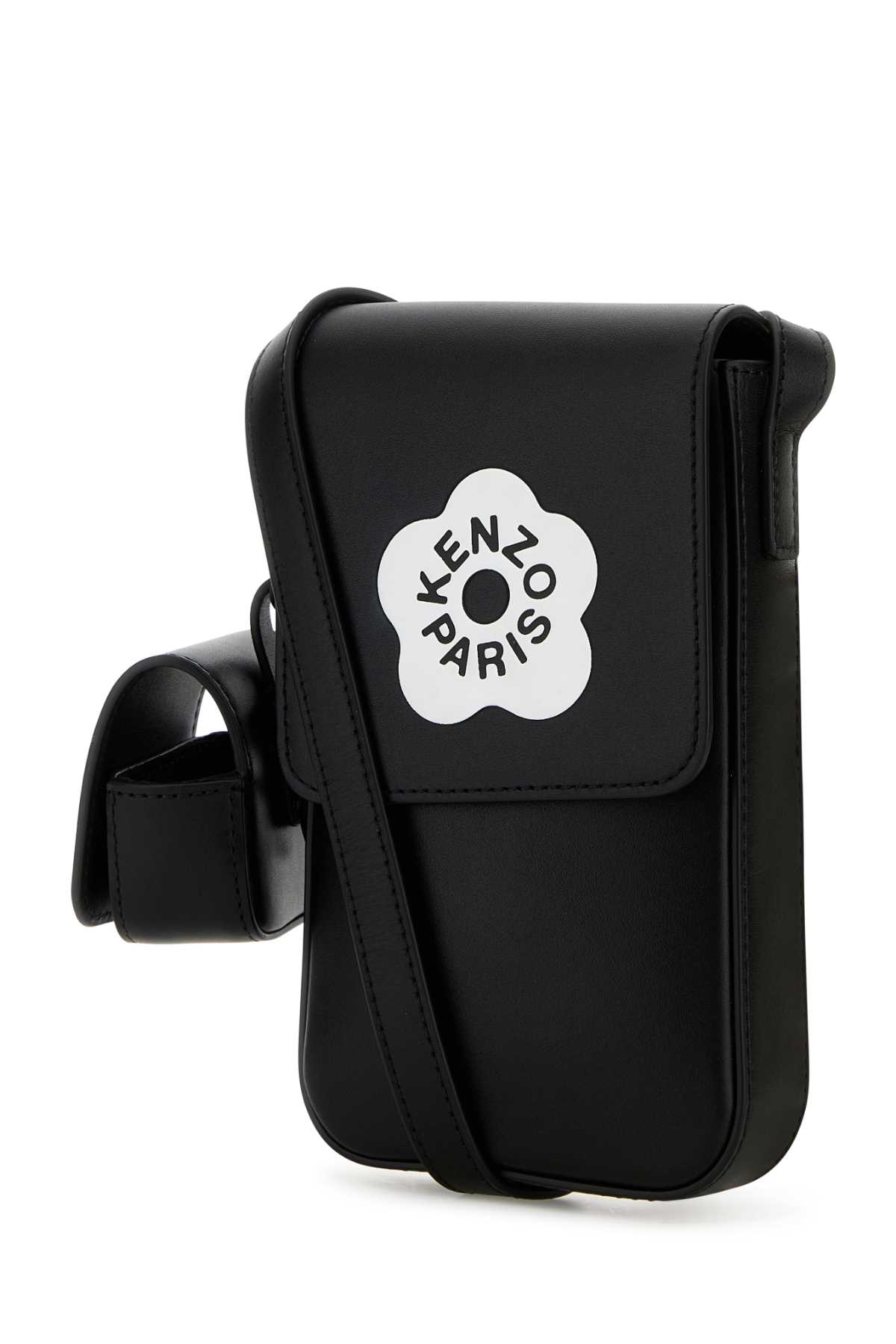 Shop Kenzo Black Leather  Stamp Phone Case In Noir