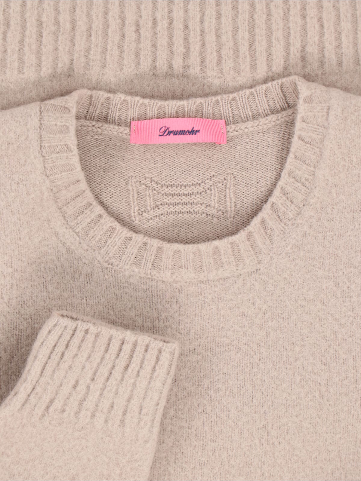 Drumohr Soft Textured Crewneck Sweater With Ribbed Cuffs In Neutral