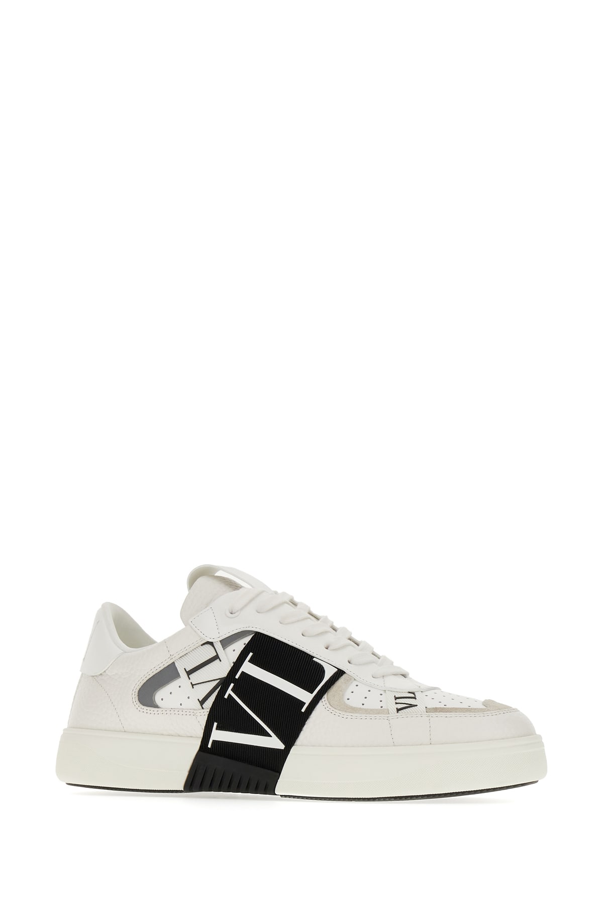 Shop Valentino White Leather Vltn Sneakers In Nero Bianco