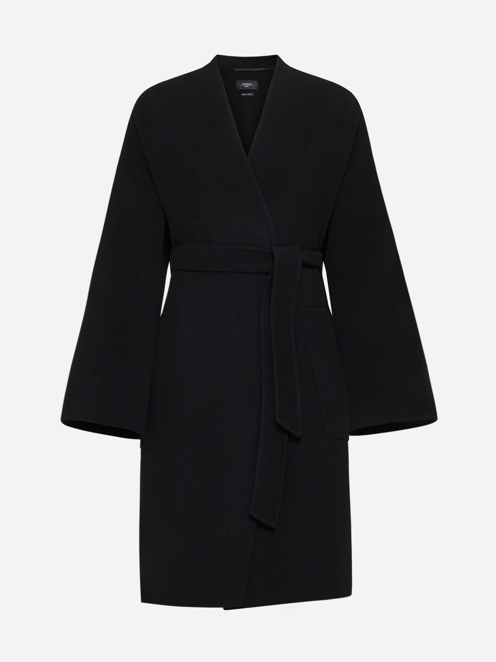 Shop Weekend Max Mara Eris Belted Wool Coat In Nero