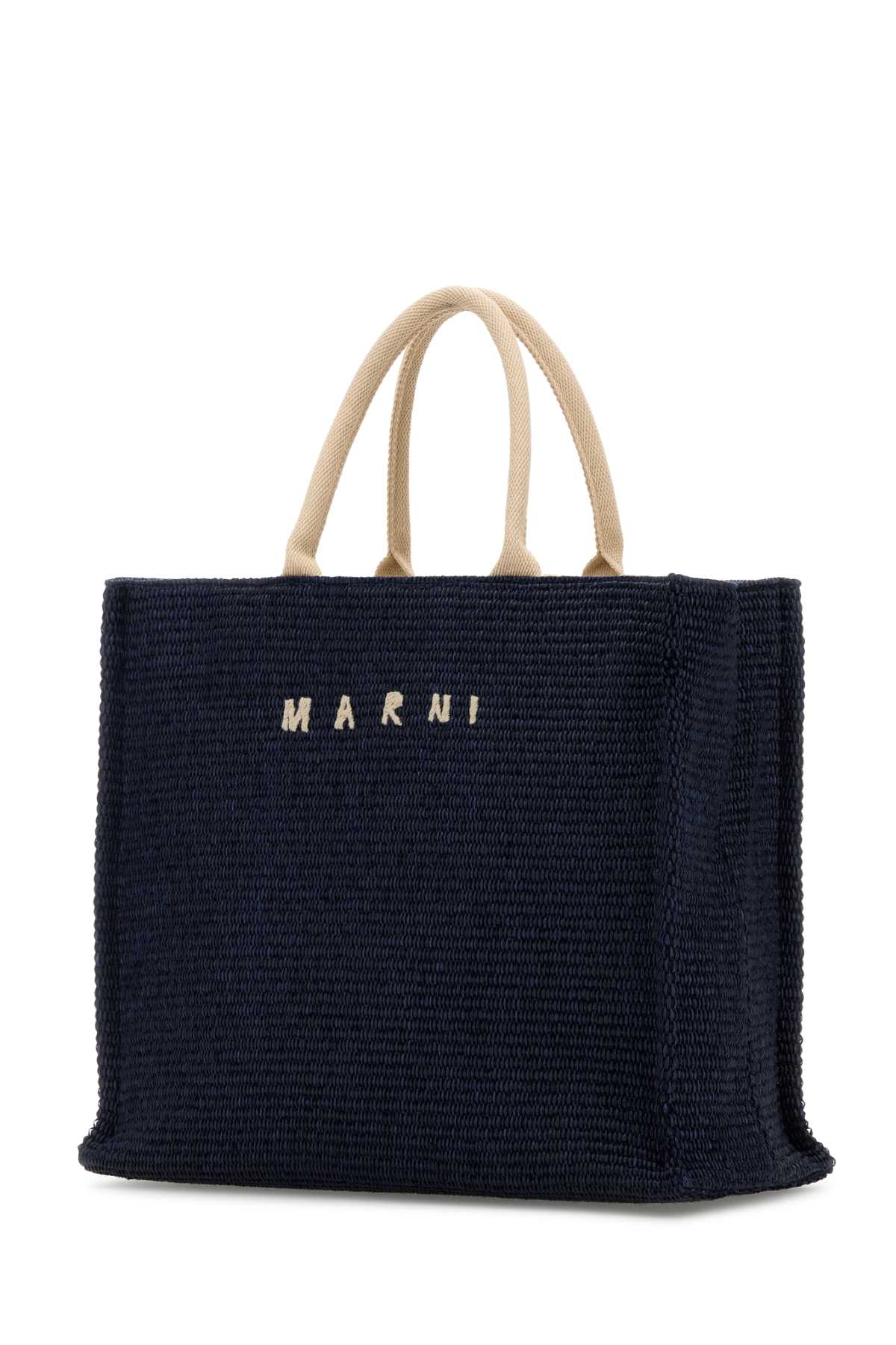 Shop Marni Midnight Blue Raffia Shopping Bag In Ultramarine