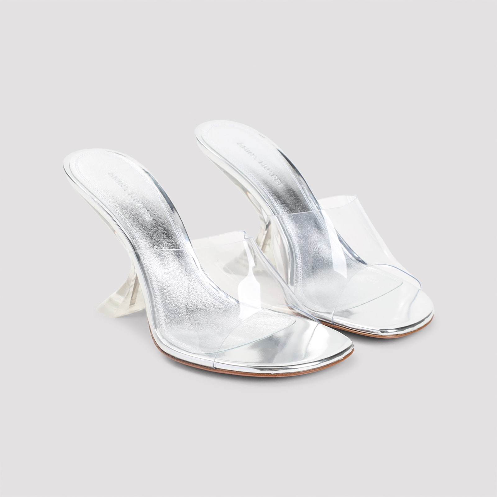 Amina Muaddi Metallic Open-toe Sandals With Sculptural Heel In Transparent