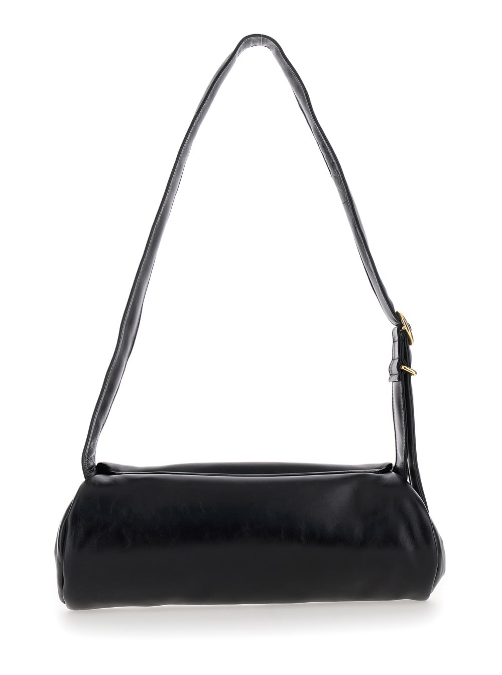 Shop Jil Sander Cannolo Padded Big Black Shoulder Bag With Embossed Logo In Padded Leather Woman