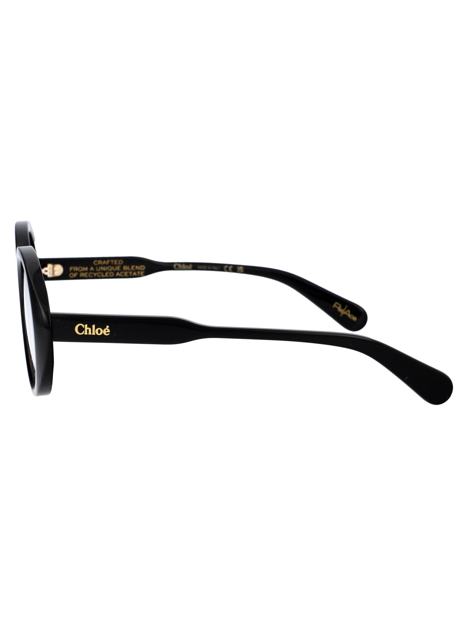 Chloé Logo-debossed Round-frame Glasses In 001 Black Black Transparent