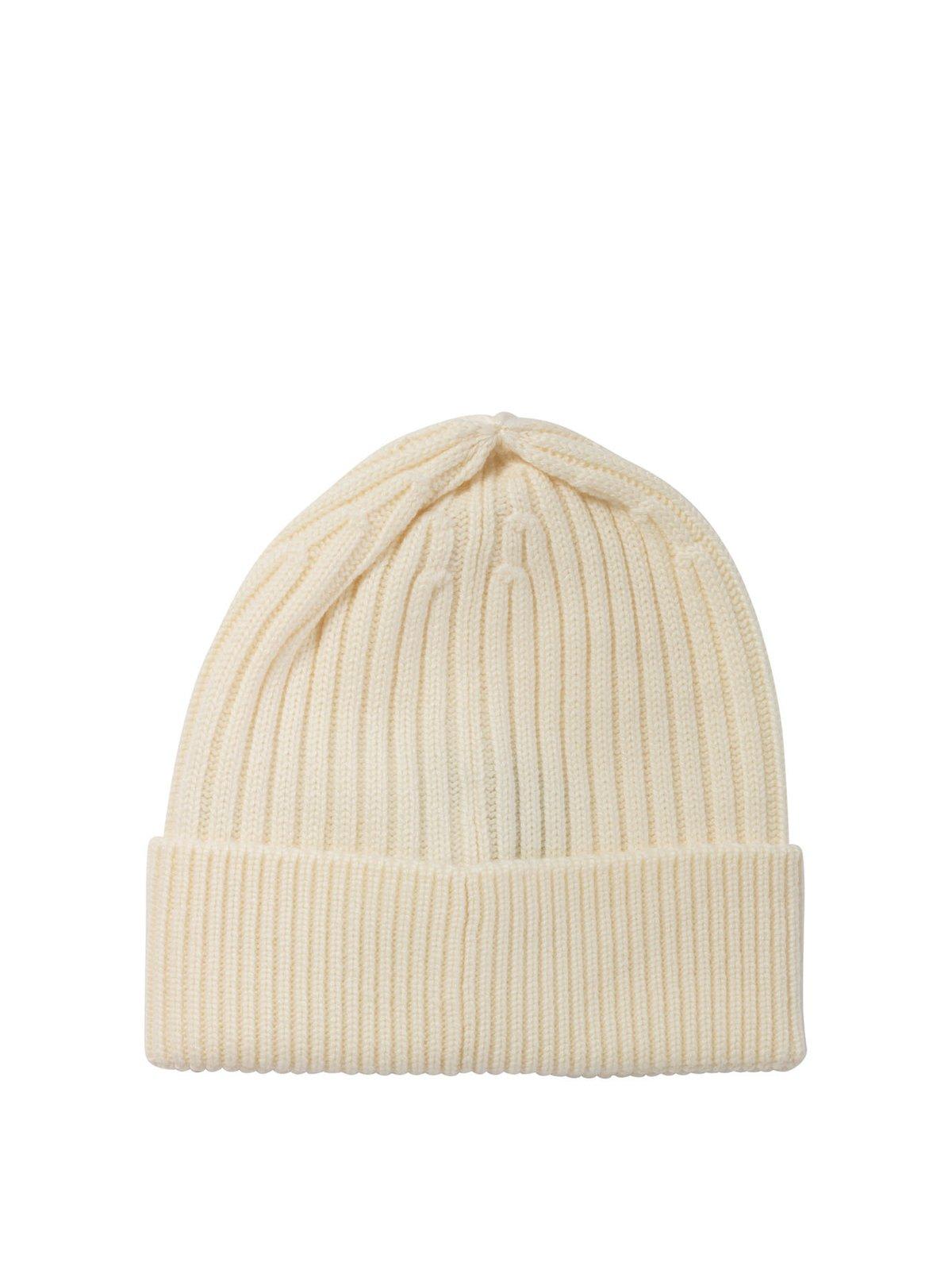 Shop Moncler Logo Embroidered Knit Beanie In White