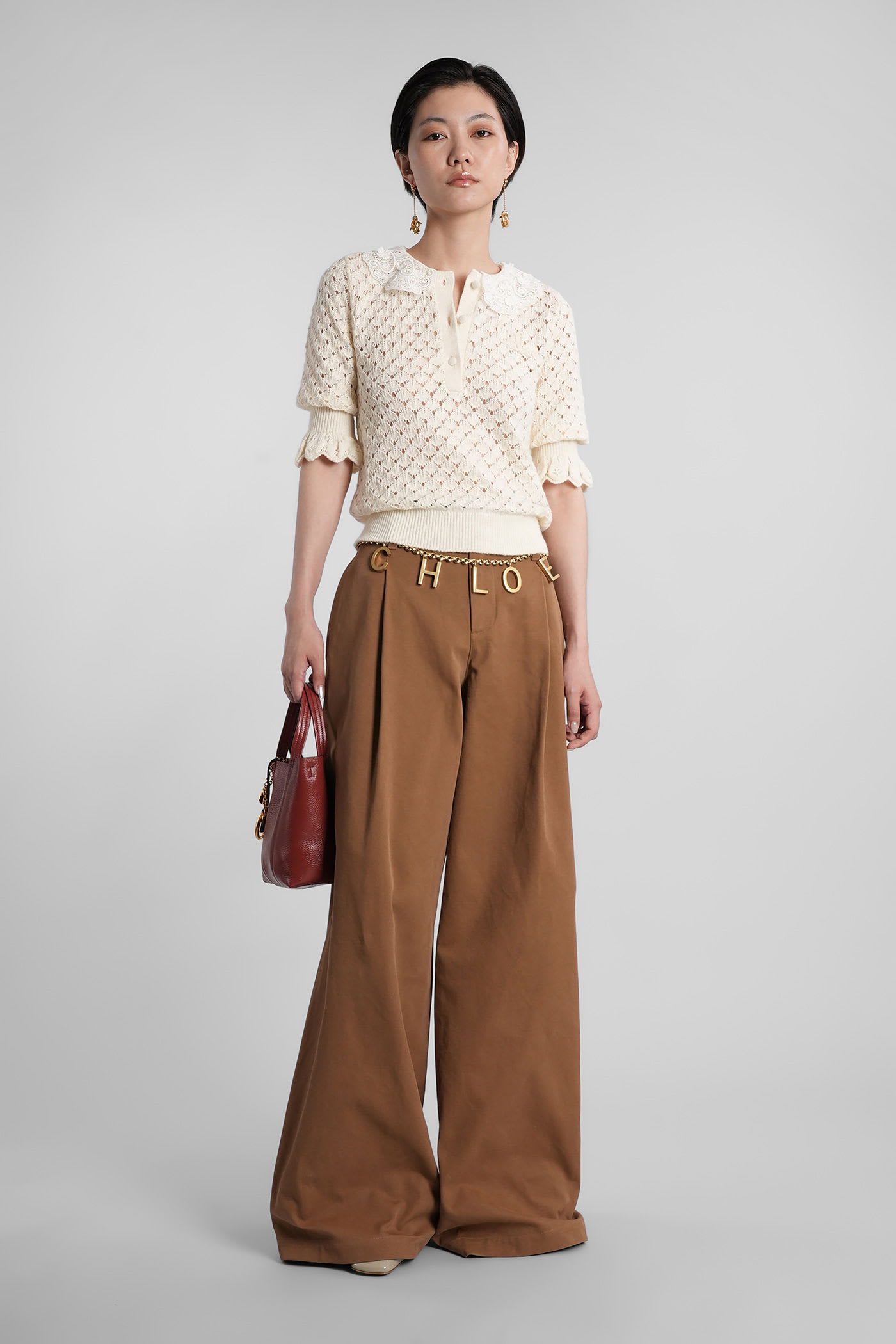 Chloé High-rise And Wide-leg Cotton Canvas Trousers Clothing In Brown
