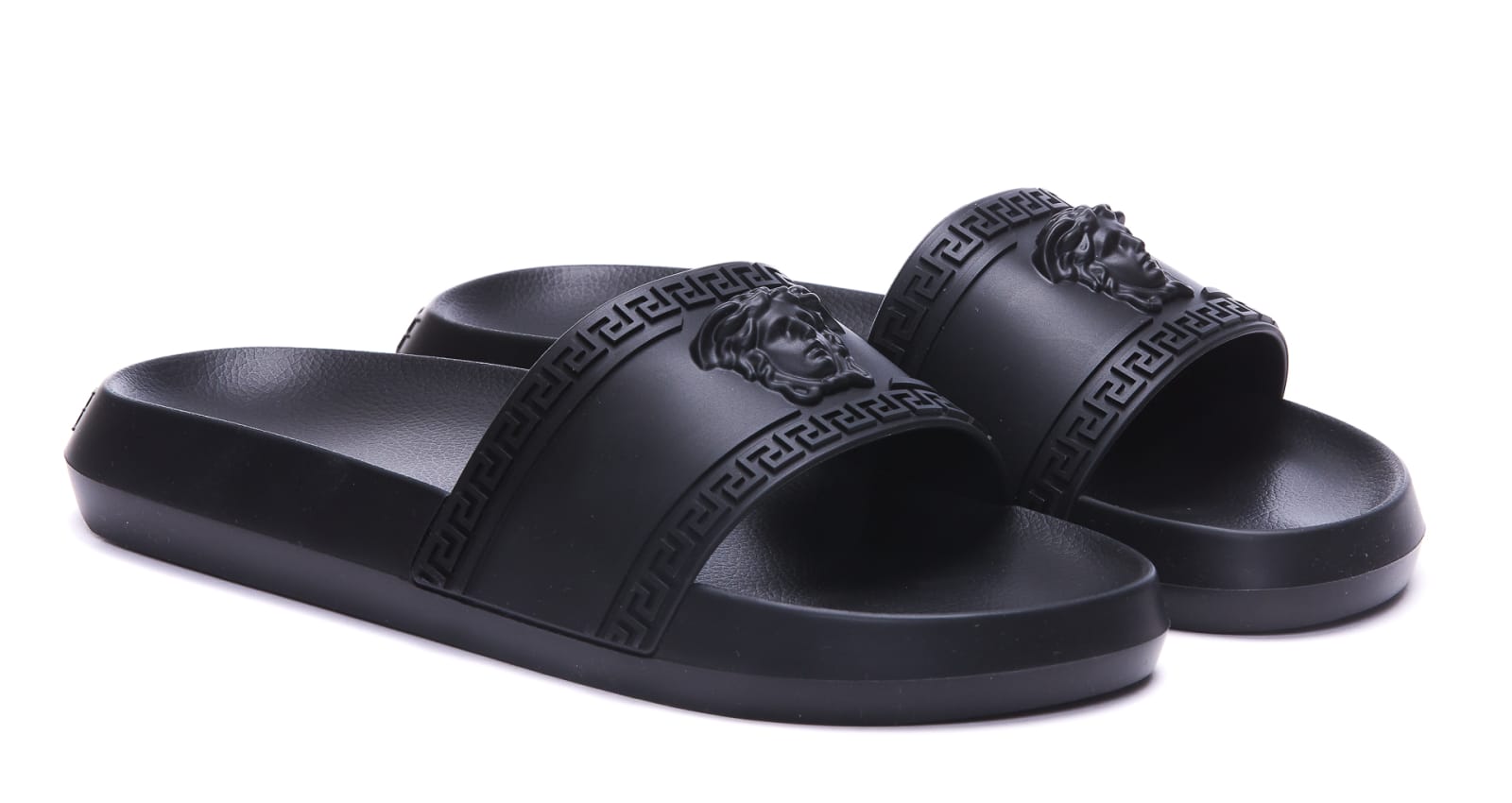 Shop Versace Palazzo Slides In Nero