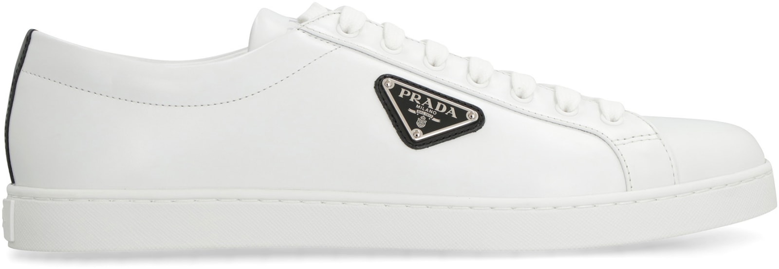 Shop Prada Leather Low-top Sneakers In White