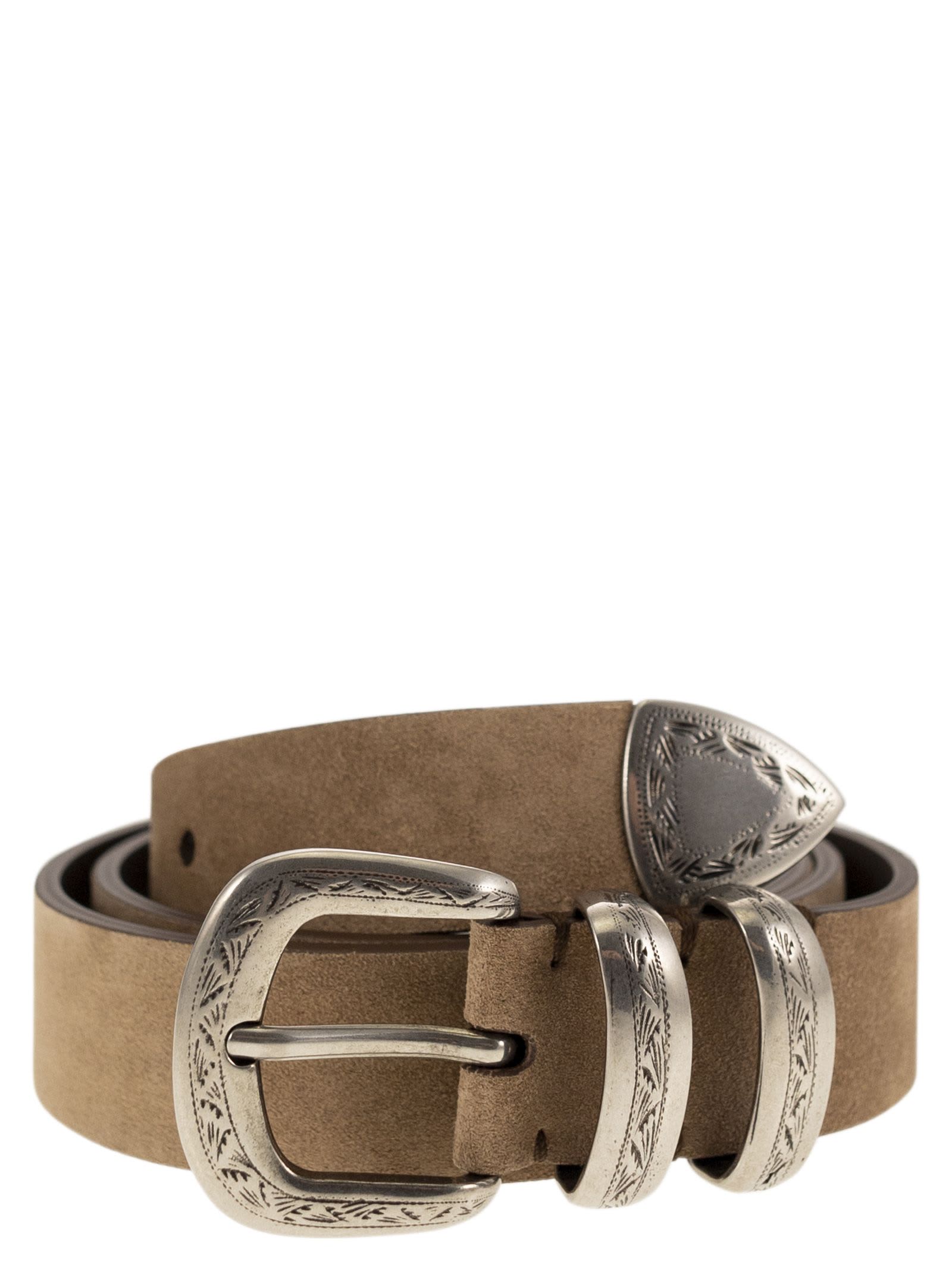 Shop Brunello Cucinelli Reverse Calfskin Belt With Machined Buckle And Toecap In Beige