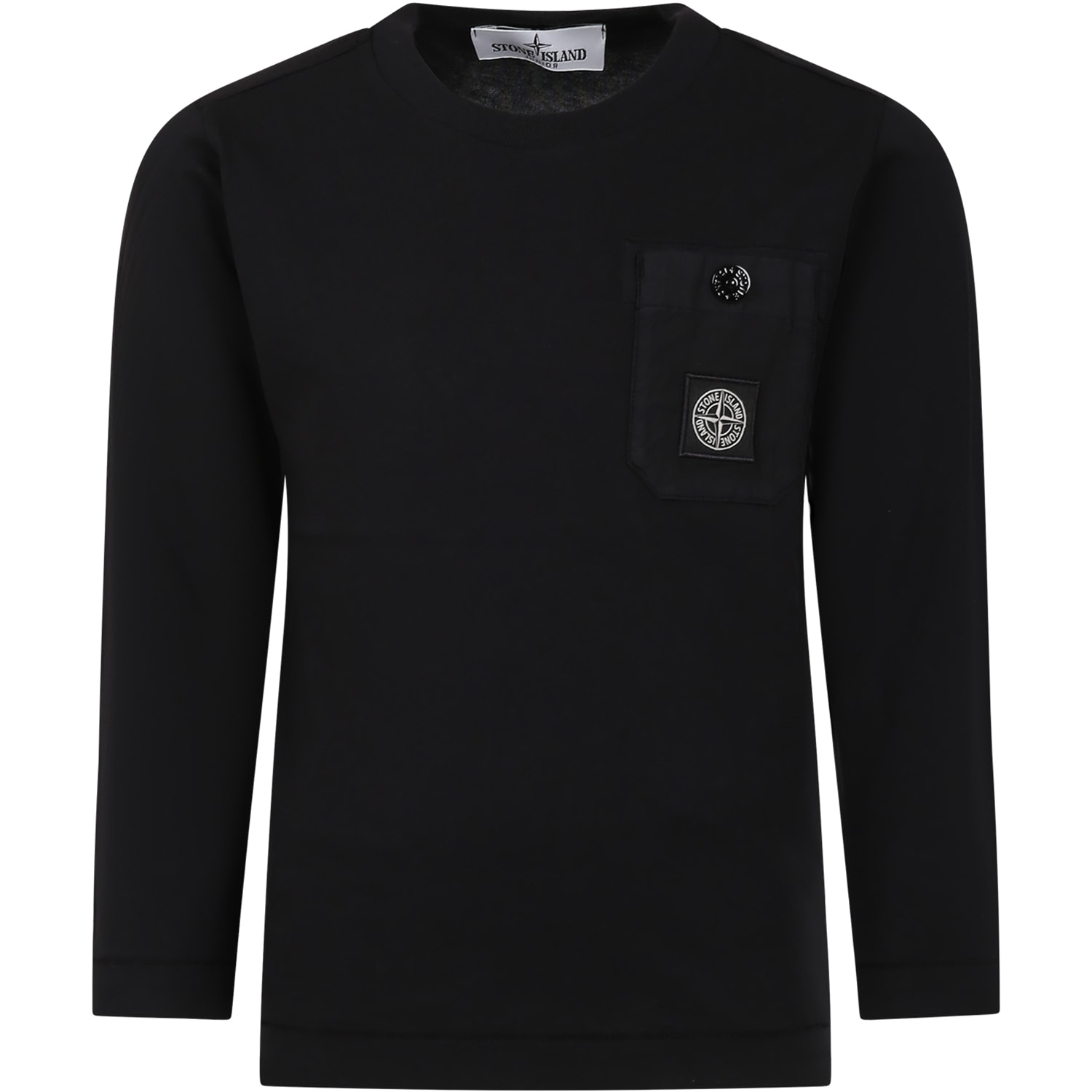 Stone Island Junior Black T-shirt For Boy With Iconic Compass In Black