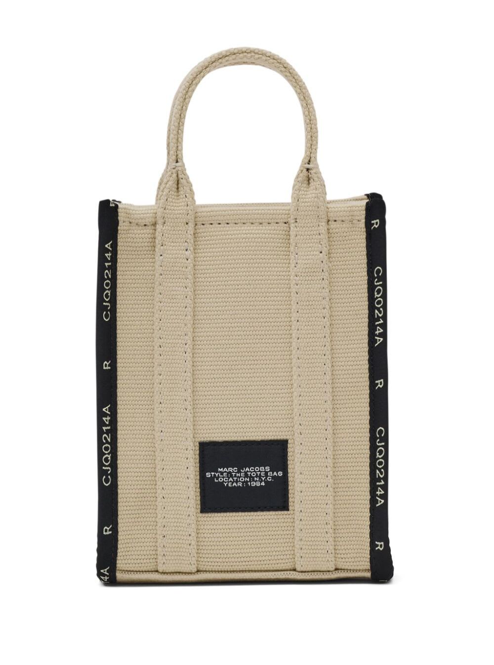 Shop Marc Jacobs The Phone Tote Beige And Black Tote Bag With Logo Lettering In Cotton Blend Woman In White