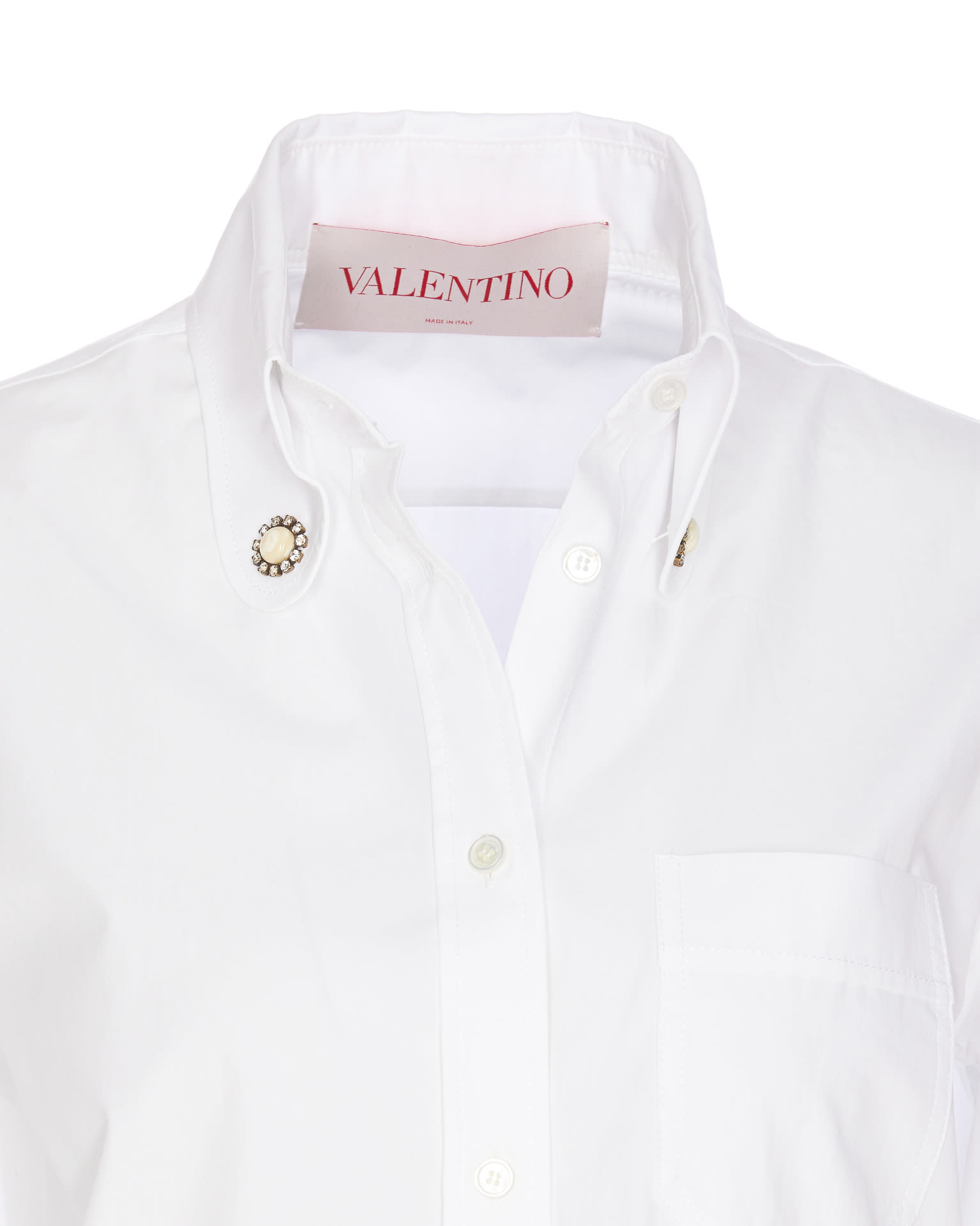 Valentino Faux Pearl-embellished Cotton Poplin Shirt In White