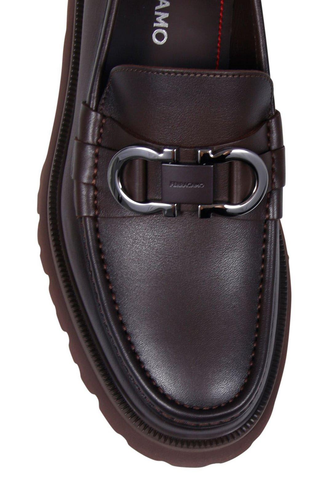 Shop Ferragamo Logo Buckle Loafers