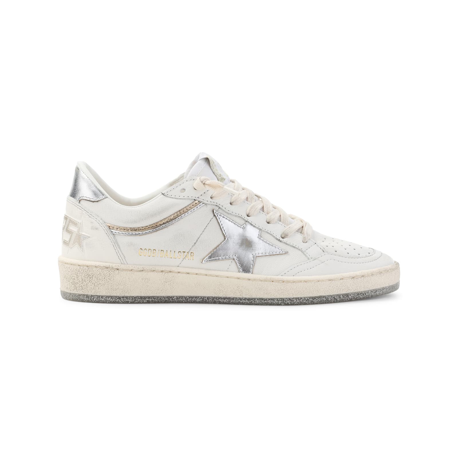 Golden Goose Ball Star Sneakers In Vintage Effect Leather With Silver Star And Heel Tab In Multi
